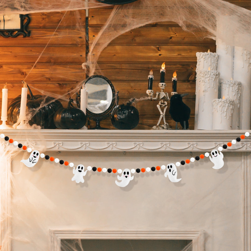 YIBAGA Halloween Garland Banner 6.6Ft Wool Felt Ghosts Ball Haunted Houses Decors Party Supplies