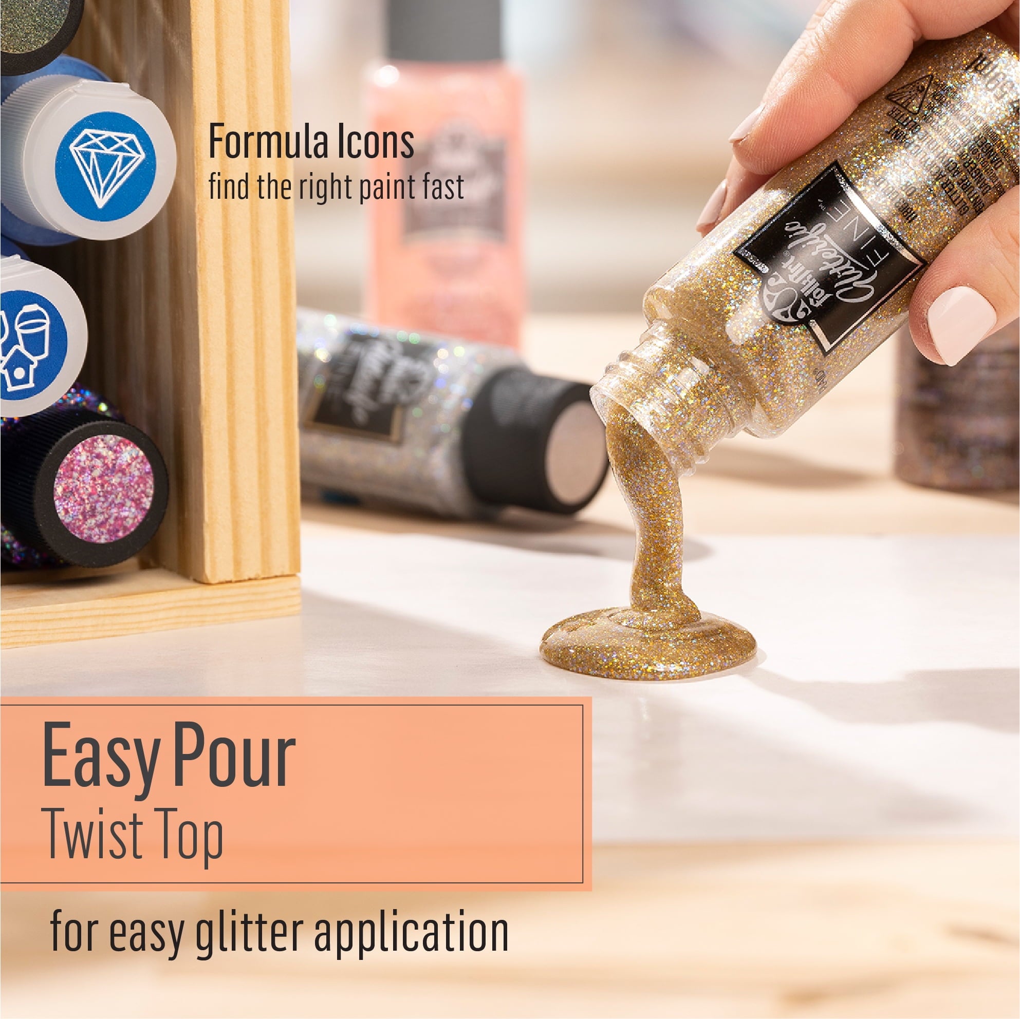 FolkArt Glitterific Fine Acrylic Craft Paint, Silver, 2 fl oz