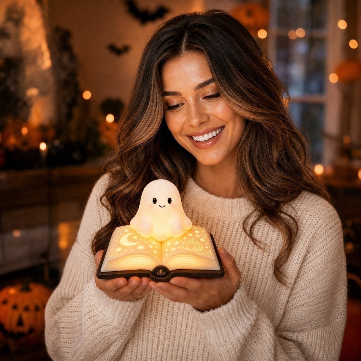 Clearance Halloween Ghost Bubble Bath Lamp, Cute Bathtub Ghost Night Lights for Halloween Decor, Reading Books Nightlight, Halloween Decorations for Indoor Readers & Book Lover Desk Home Party Gifts