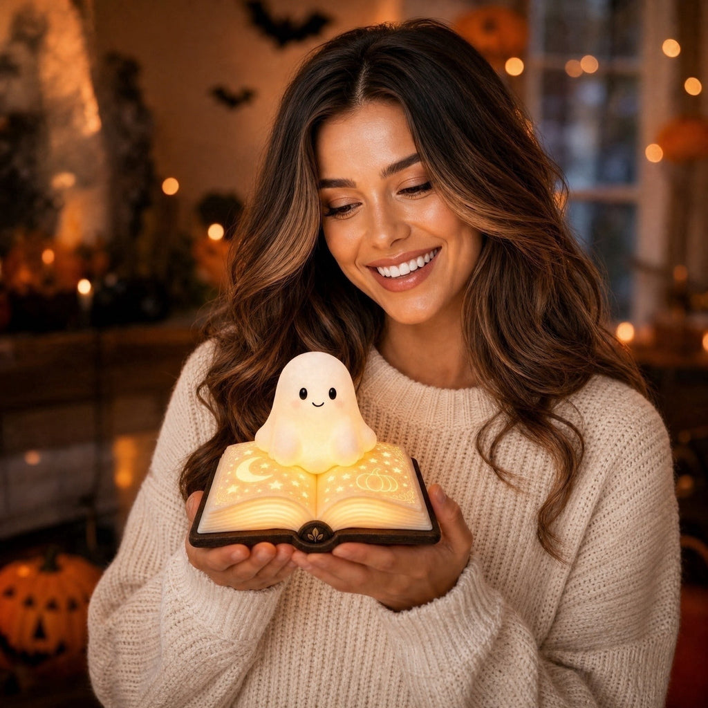 Clearance Halloween Decor-Halloween Decorations Indoor-Light up Ghost in Glass Like-Cute Ghost with Light for Home Kitchen Mantel Tabletop Party Decor and Holiday Decorations Best Halloween Gifts