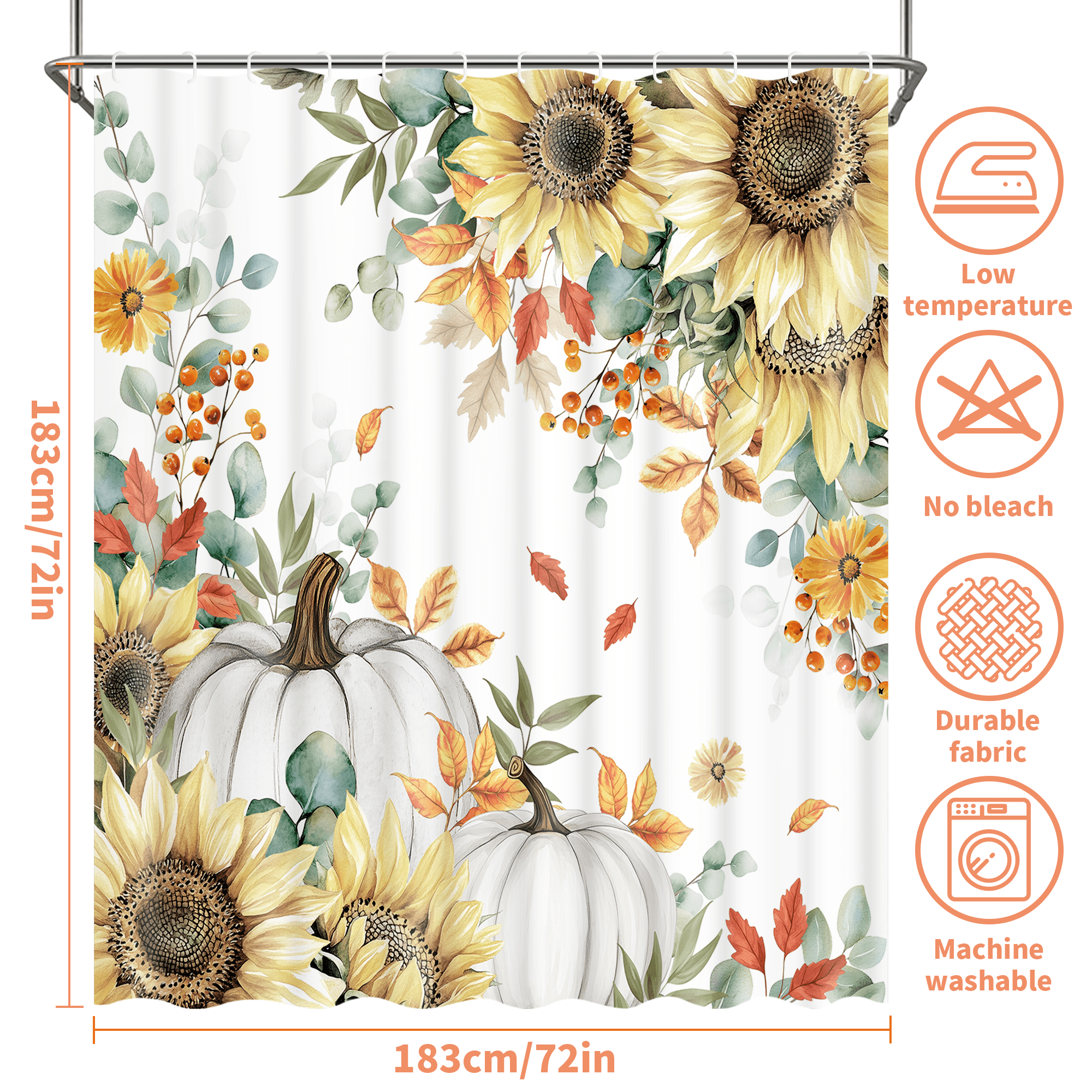 Ikfashoni Fall Shower Curtain with Hooks, Fall Decor for Home, Buffalo Plaid Pumpkin Waterproof Bathroom Curtains, 72"X72"