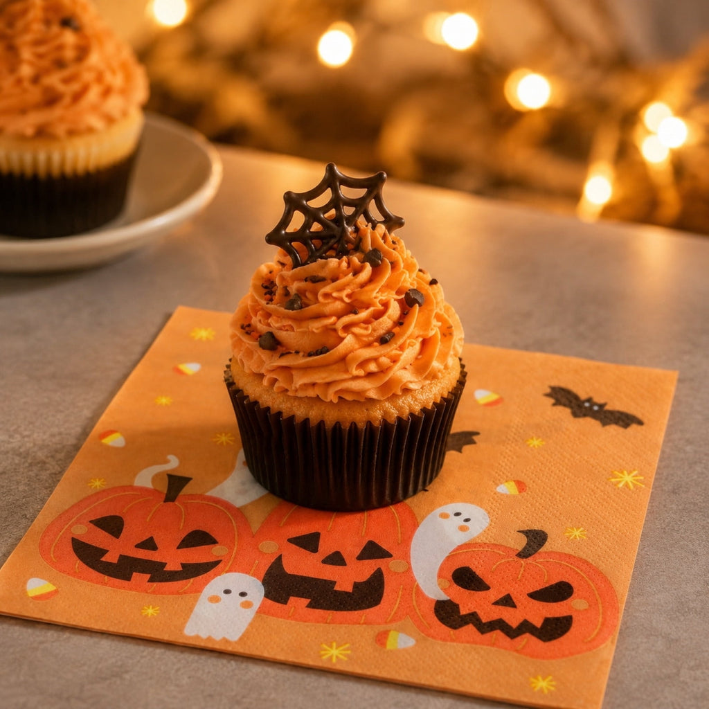 Boovnll Halloween Napkins 20 Count Cute Patterns Disposable Paper Napkins for Halloween Party Table Decor Supplies, Orange