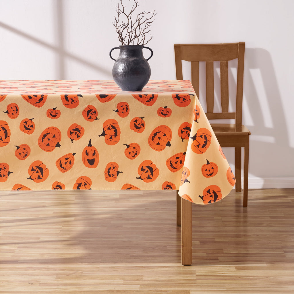 Way To Celebrate Halloween PEVA Tablecloth, Indoor & Outdoor Table 60" x 102" - Pumpkin Toss