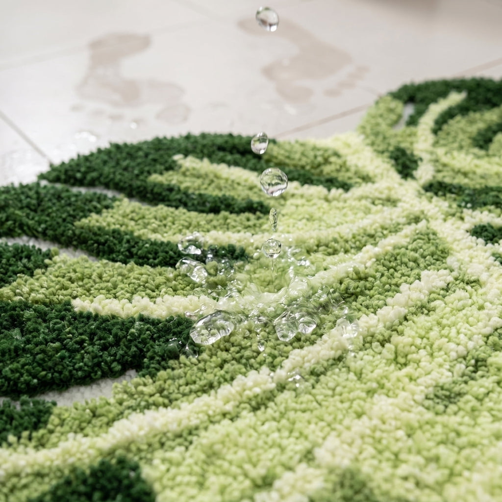 Cute Monstera Bathroom Rugs with Green Leaf Plant, Soft, Fluffy, Plush, Absorbent, Quick Dry, Non Slip, Machine Washable for Shower Floor, Bathroom, Bedroom,Home Decor and Accessories 24x16 Inches