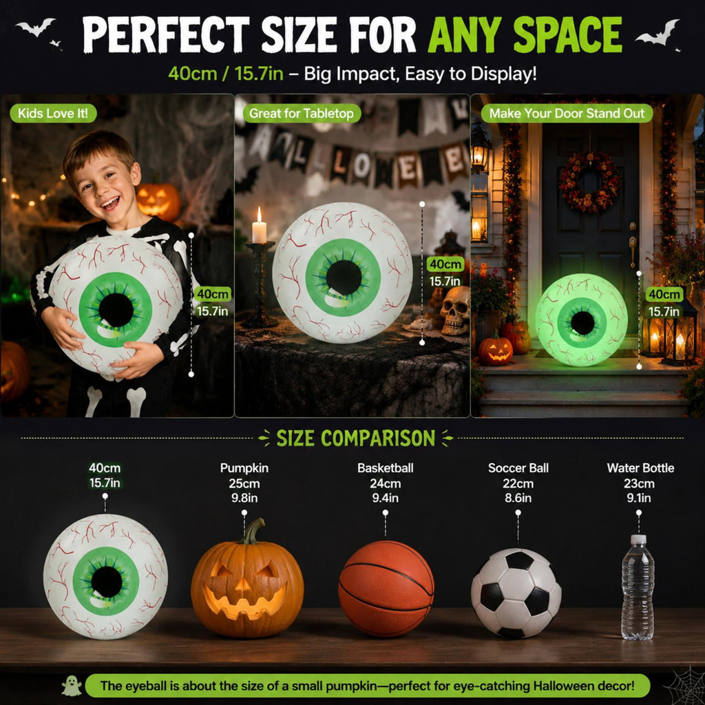 Kumdkd 15.7" Halloween LED Eyeball Inflatable Decor - Color Changing Party Balloon with Remote Control for Indoor/Outdoor Scary Decorations