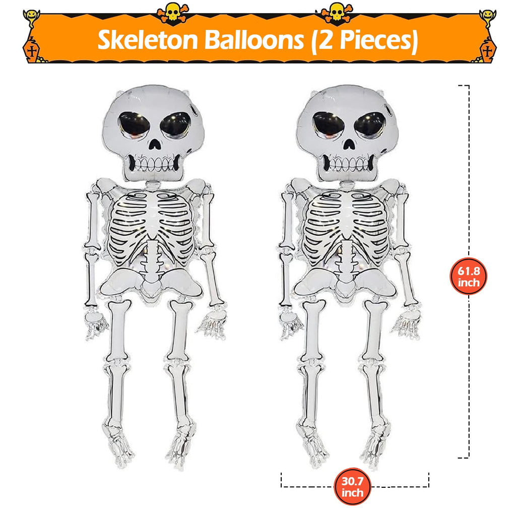Pack of 2 Halloween Balloons, IC ICLOVER 61.8” Jumbo Skull Foil Balloons Skeleton Themed Party Decoration