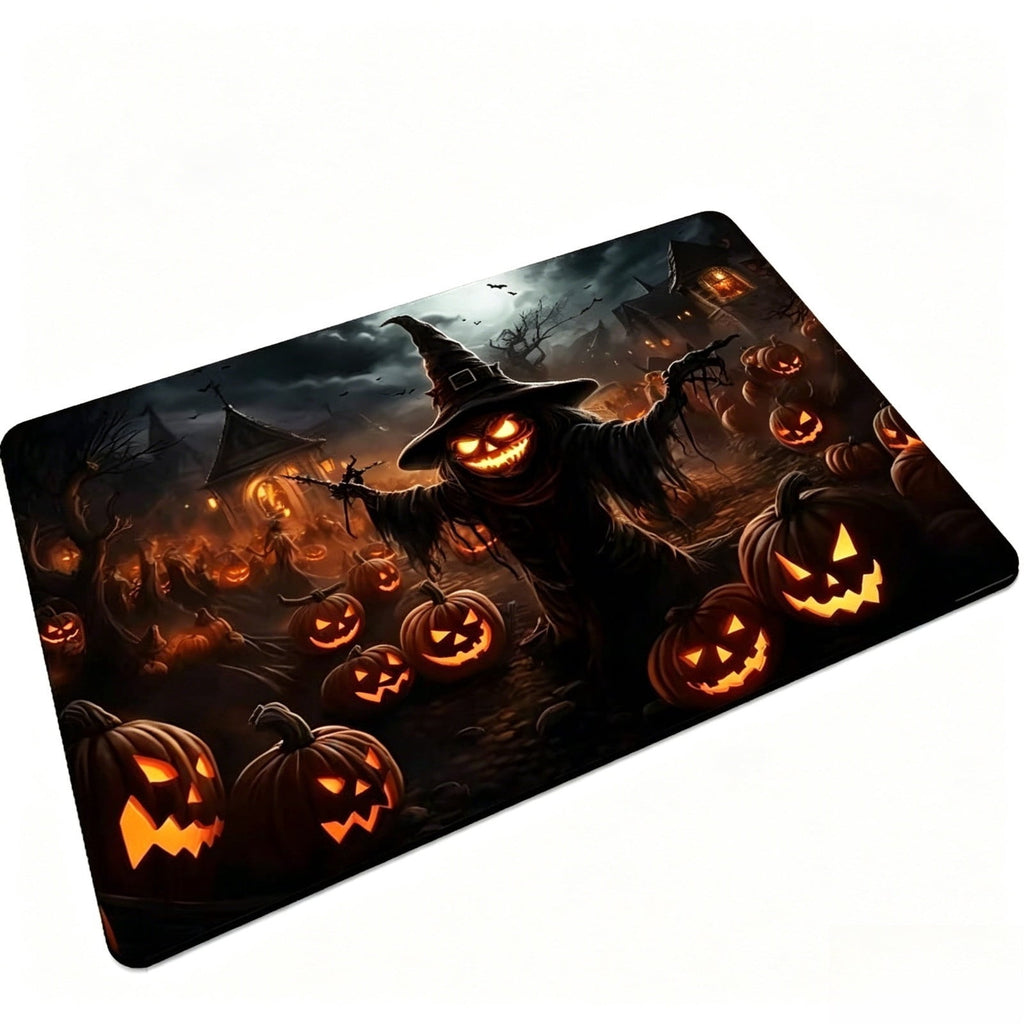 Halloween Themed Doormat Entryway Rug, Spooky Pumpkin Front Door Mat for Trick or Treaters, Non Slip Washable Mat for Indoor and Outdoor, Festive Halloween Floor Decoration for Home
