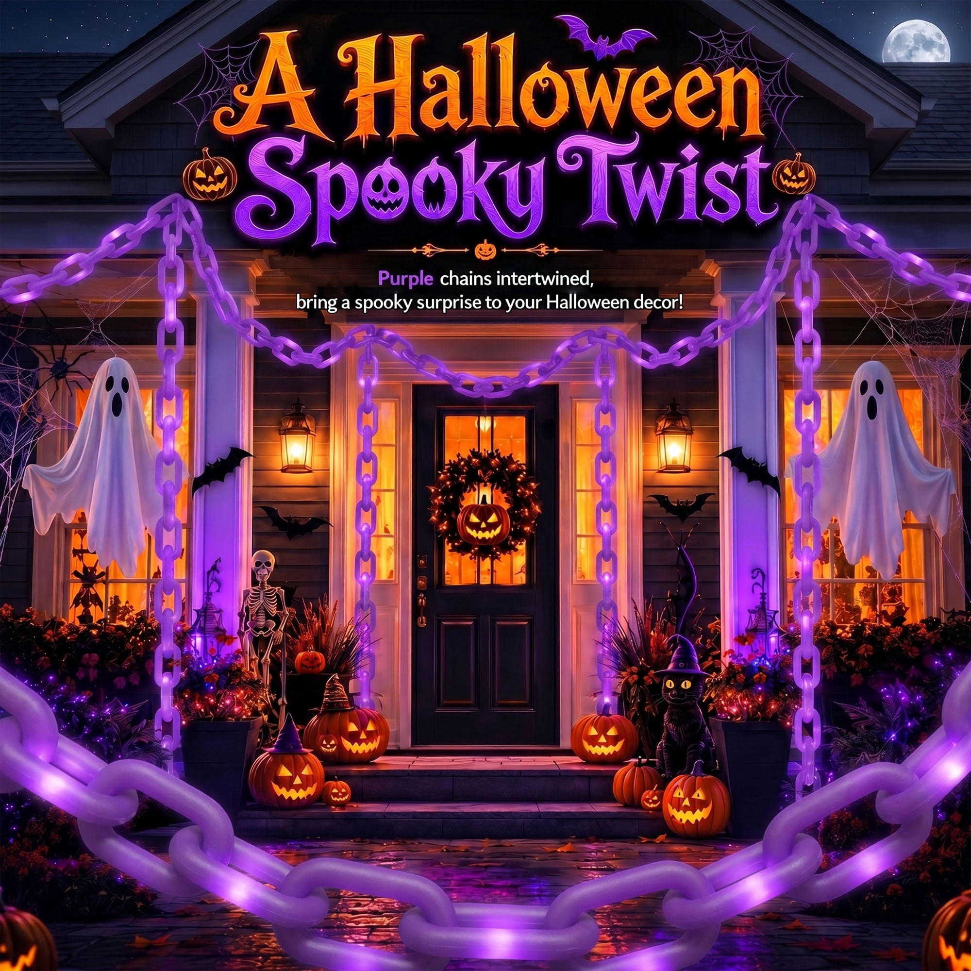 DAYBETTER 10FT Halloween Chain Lights, 8 Modes, Purple Lighted Props Chains, Waterproof for Outdoor Party, Creepy Cosplay, Spooky Ornaments