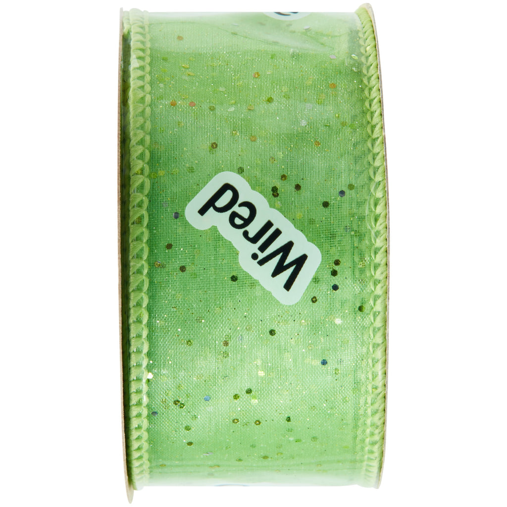 (3 pack) Offray Ribbon, Citrus Green 1 1/2 inch Wired Edge Sheer Polyester Ribbon, 9 feet