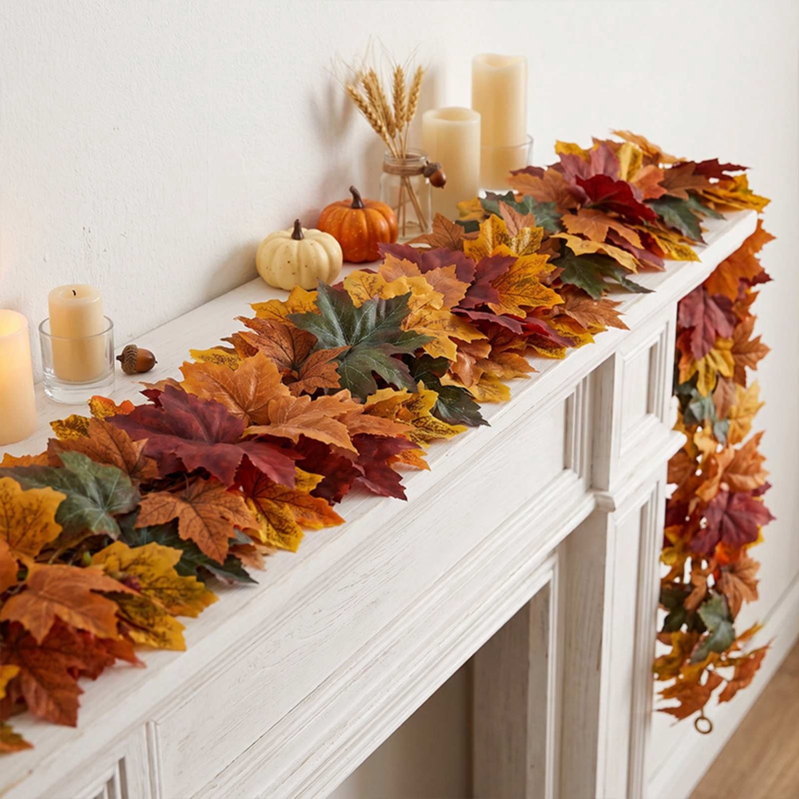WKSCLPAI Halloween Maple Leaf Garland, Fall Vine Wreaths for Autumn Festivities Decor,Seasonal Garlands for Home,Halloween & Fall Decorations