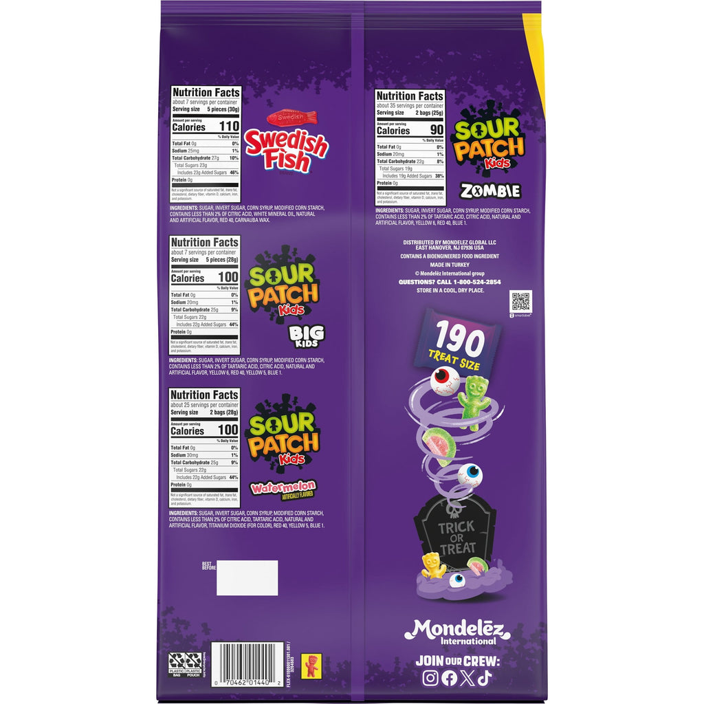 SOUR PATCH KIDS and SWEDISH FISH Soft & Chewy Halloween Candy Variety Pack, 190 Bags