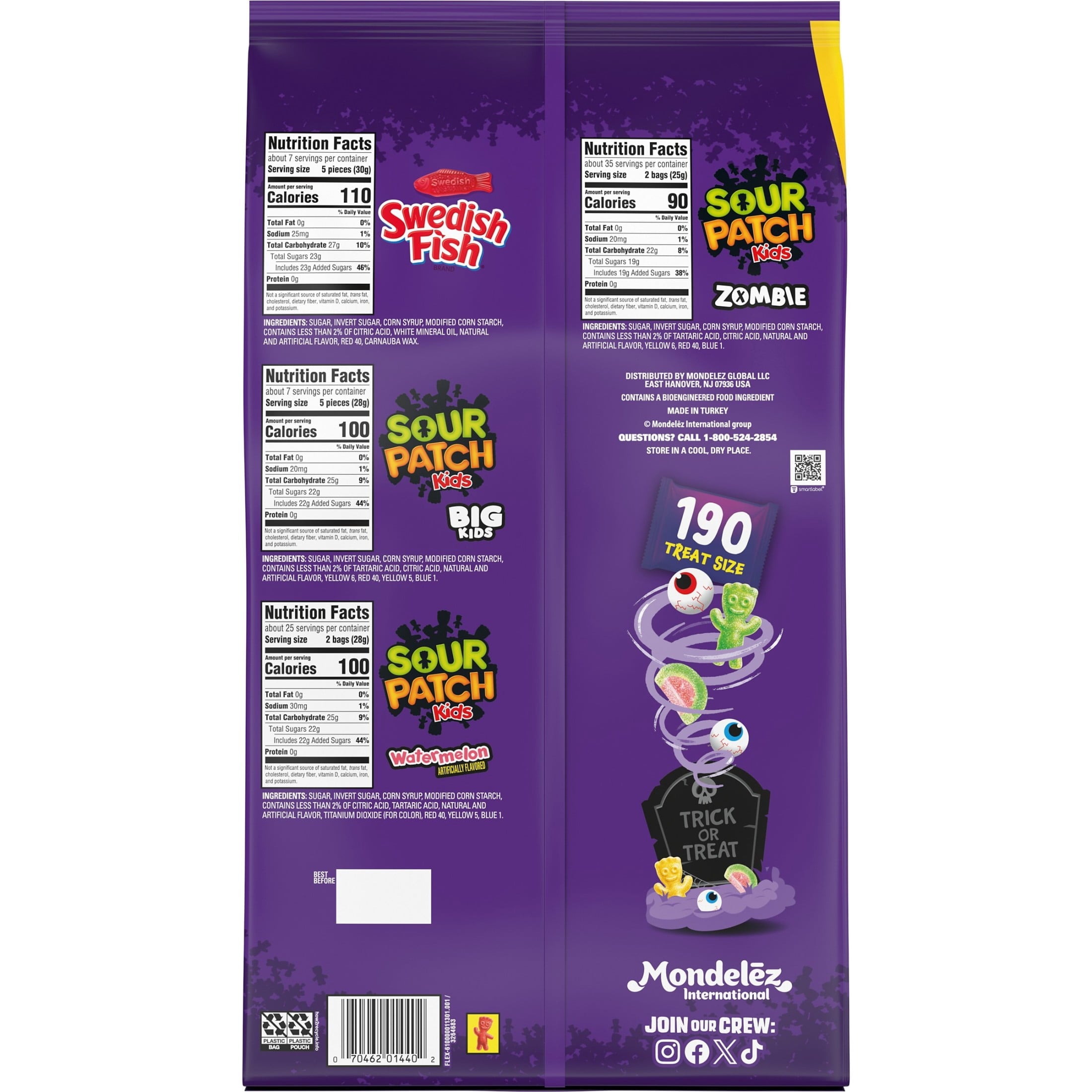 SOUR PATCH KIDS and SWEDISH FISH Soft & Chewy Halloween Candy Variety Pack, 190 Bags