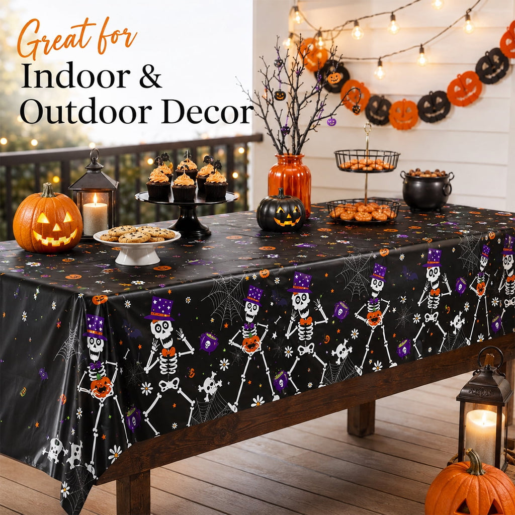 Halloween Tablecloth Decorations Halloween Party Supplies Plastic Disposable Rectangle Tablecovers Skeletons Ghosts Pumpkin Table Décor 3Pcs Design 2