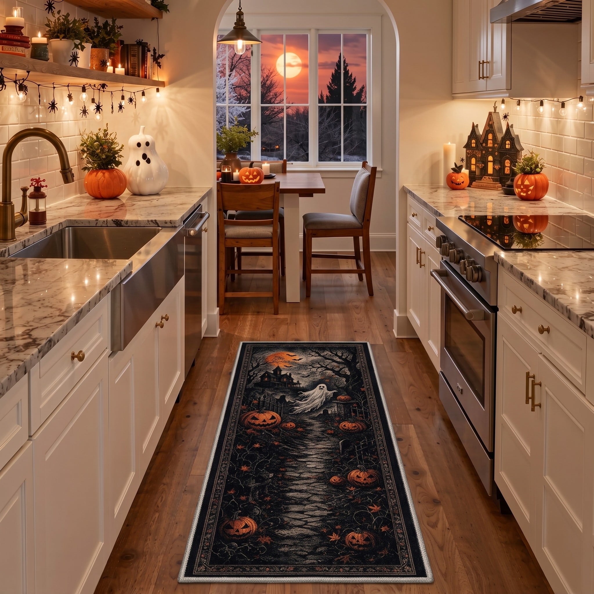 GENIMO 2'x7' Halloween Runner Rug, Washable Non Slip Soft Whimsical Skeleton Indoor Outdoor Hallway Runner for Porch Patio Kitchen Entryway, Charcoal Black