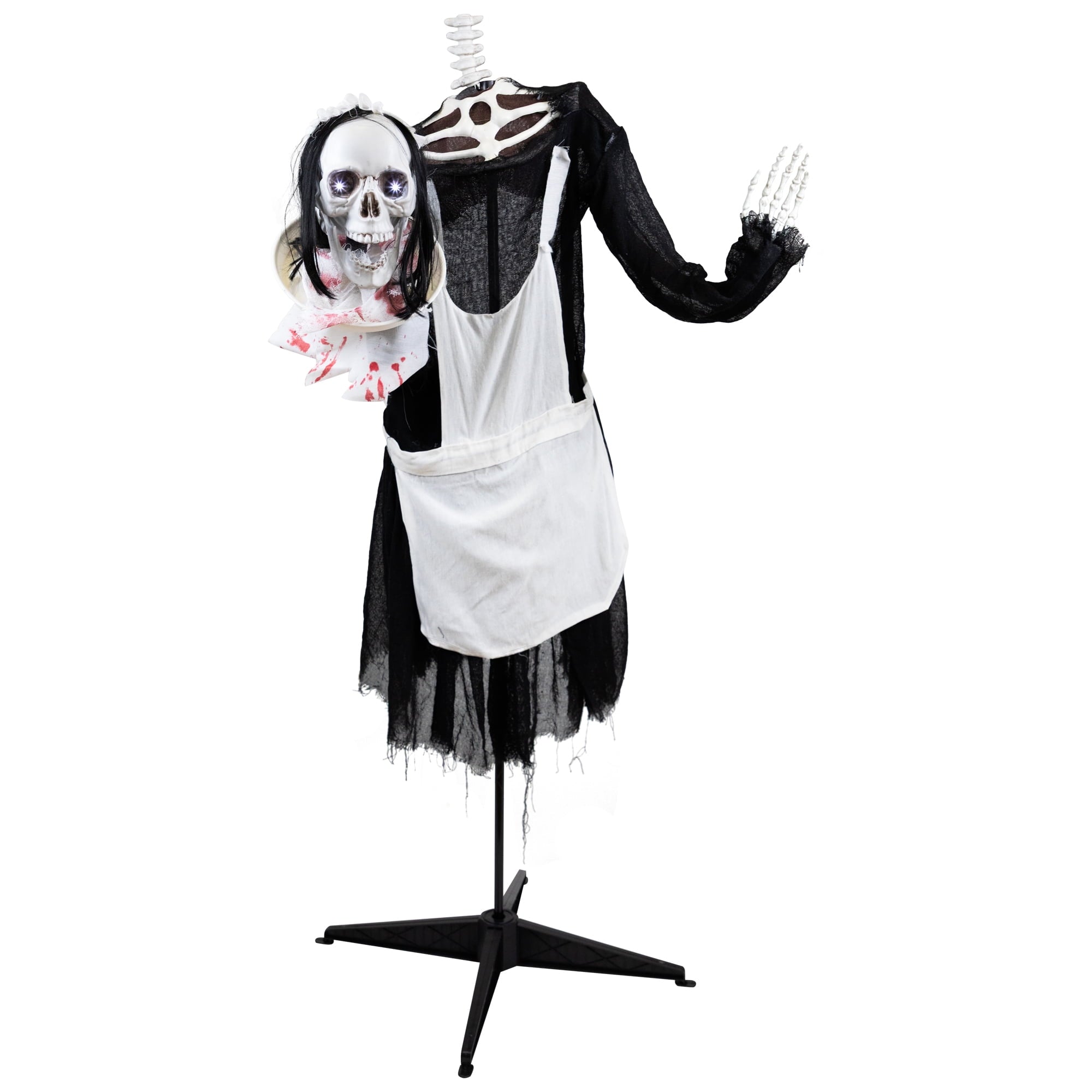 Northlight LED Animated Head-in-Hand Skeleton Maid Halloween Decoration - 57" - White Lights
