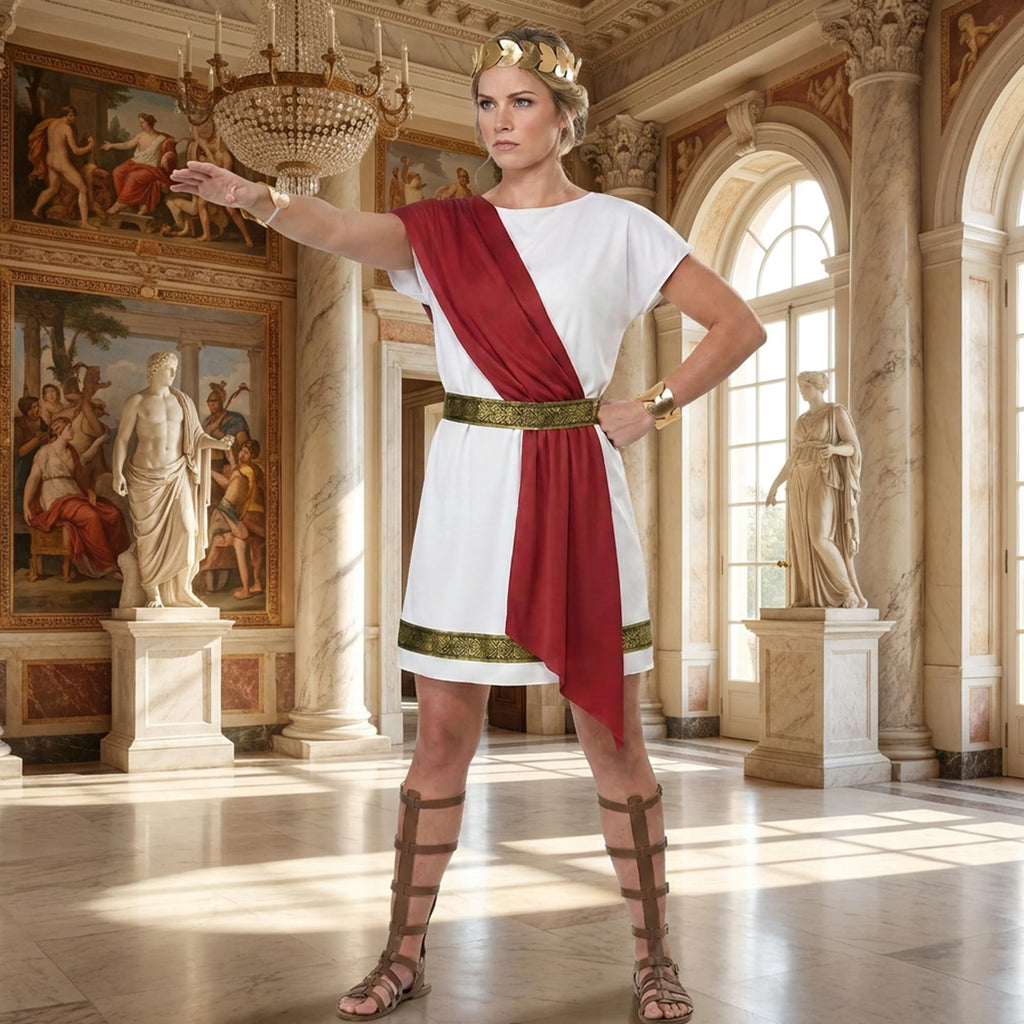 EBaokuup Adult Toga Costume Set, Red Roman Greek God Costume for Men and Women Halloween
