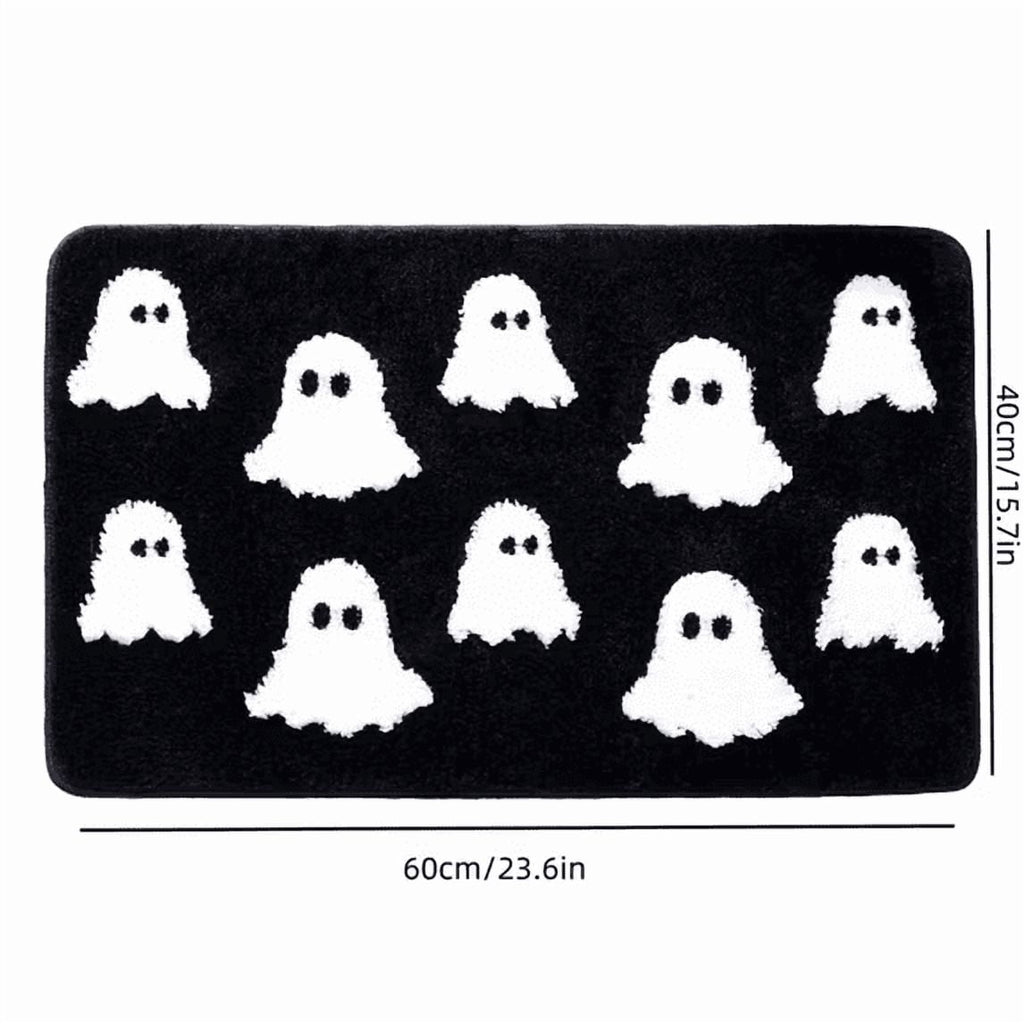 Halloween Doormat Ghost Bath Mat 23.6x15.7in Secure-Grip Absorbent Soft Faux Fur Rug for Bathroom Bedroom Living Room Decor by OVFUIZ