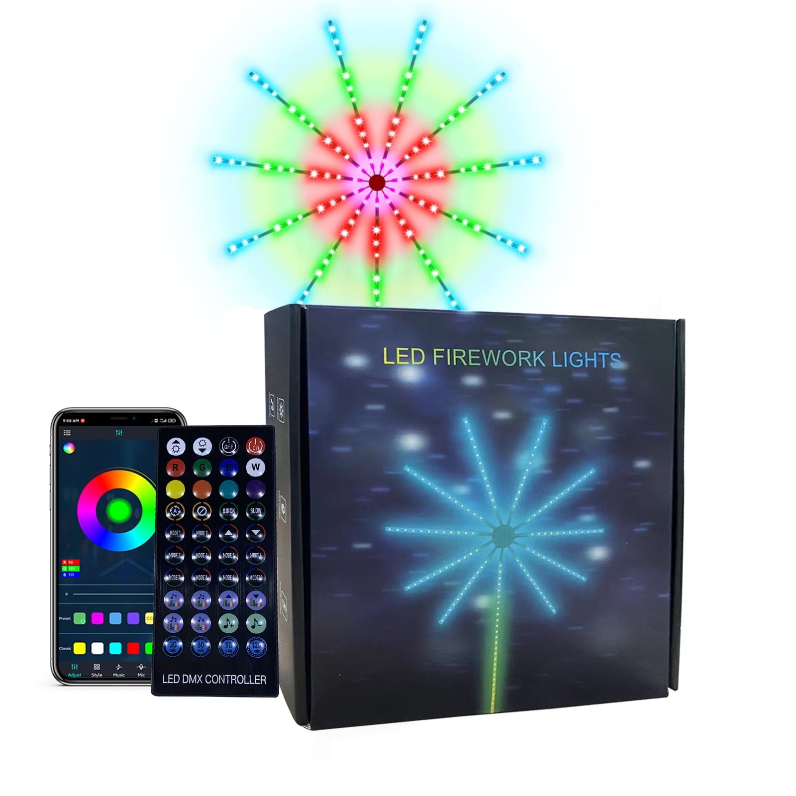 Firework Led Lights USB Powered Room Decor, Color Changing Bluetooth Fireworks Led Lights for Bedroom with Launch Burst Effect, Led Lights with Remote Control for Christmas Party Decoration