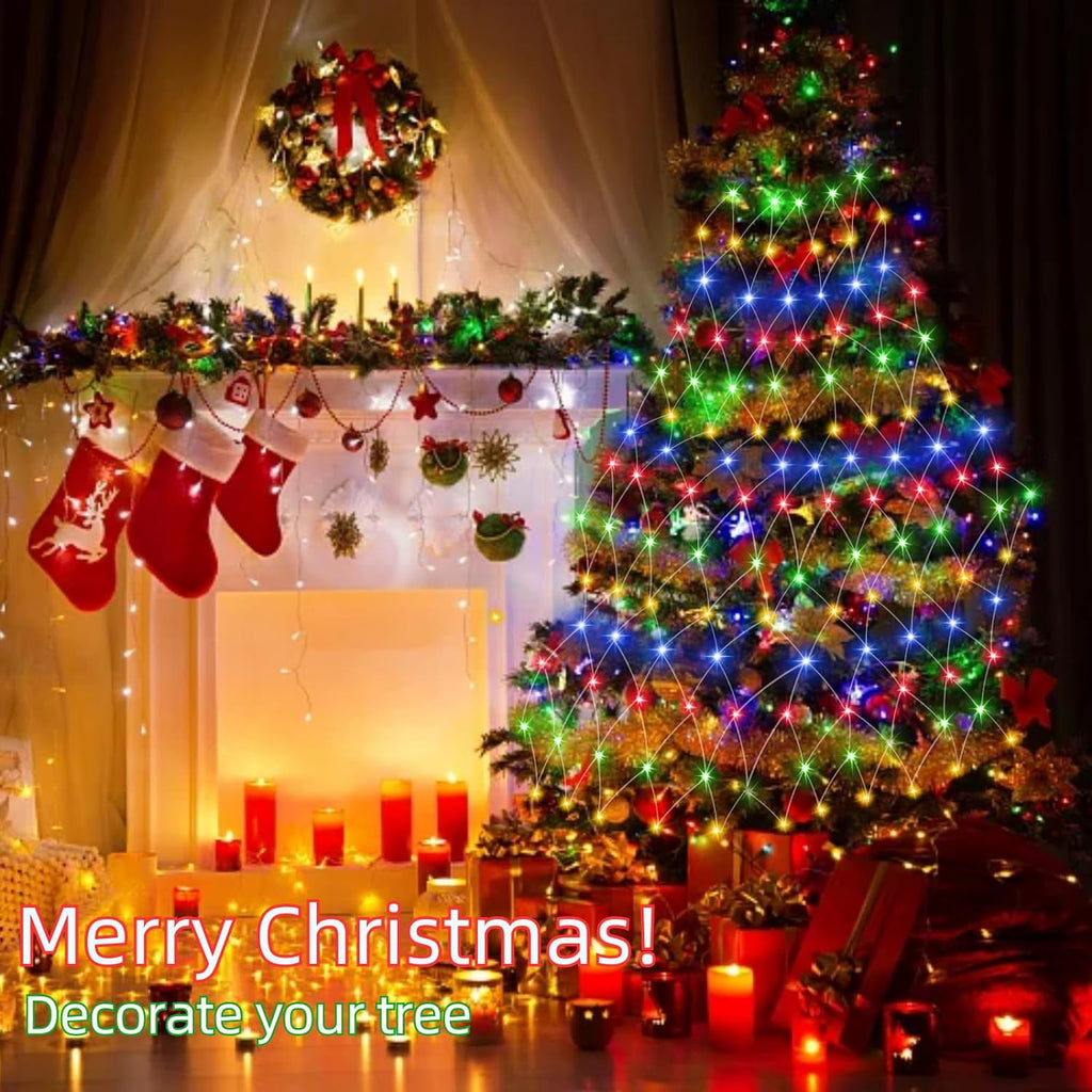 DAYBETTER Christmas Net Lights Outdoor, Warm White Waterproof Mesh Fairy String Lights, 12ft*5ft 360 LED with 8 Modes Plug in, for Bushes Garden Party Decoration
