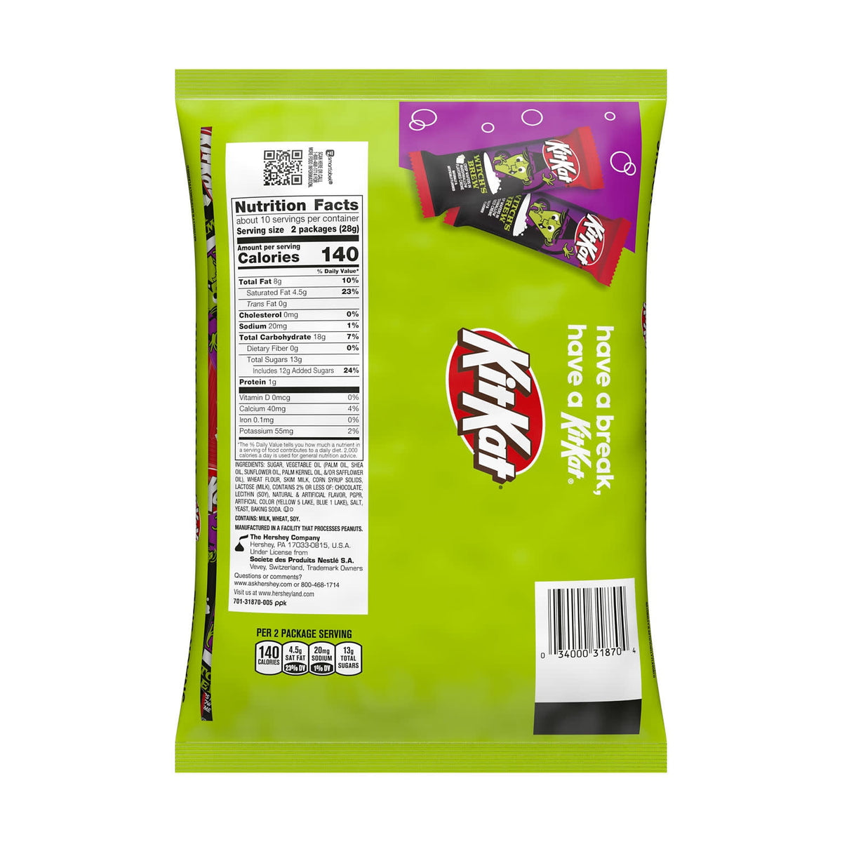 Kit Kat Witch's Brew Marshmallow Flavored Creme Wafer Snack Size, Halloween Candy Bag, 9.8 oz