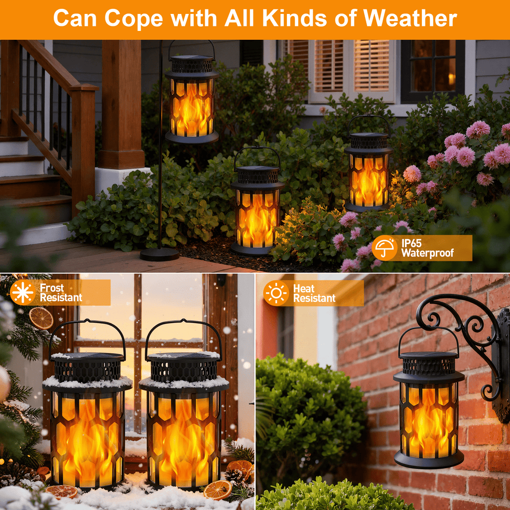 SZRSTH Solar Lights Outdoor, Flickering Flame Solar Lanterns for Garden Patio Yard Decorations