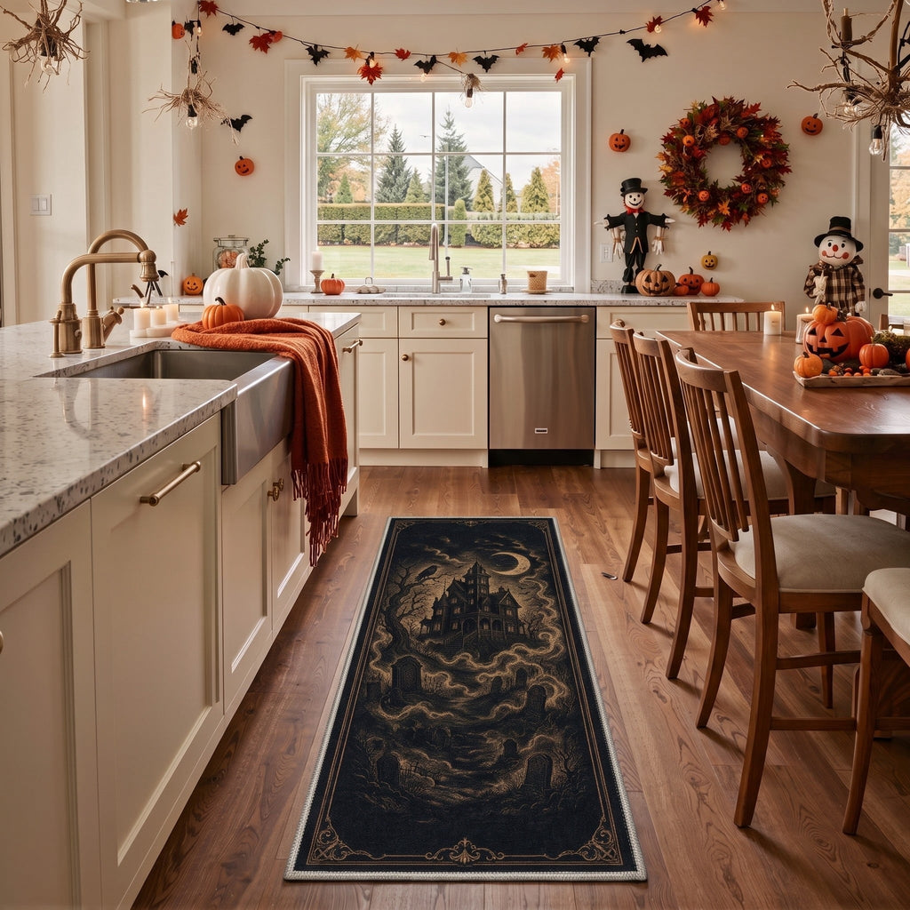 GENIMO 5'x7' Halloween Area Rug for Living Room, Washable Non Slip Soft Vintage Witch Indoor Rug for Bedroom Dining Room Home Office, Retro Sepia