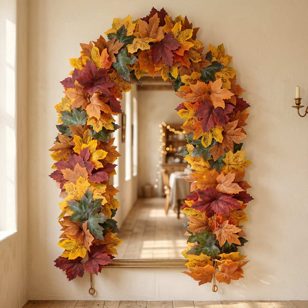 WKSCLPAI Halloween Maple Leaf Garland, Fall Vine Wreaths for Autumn Festivities Decor,Seasonal Garlands for Home,Halloween & Fall Decorations