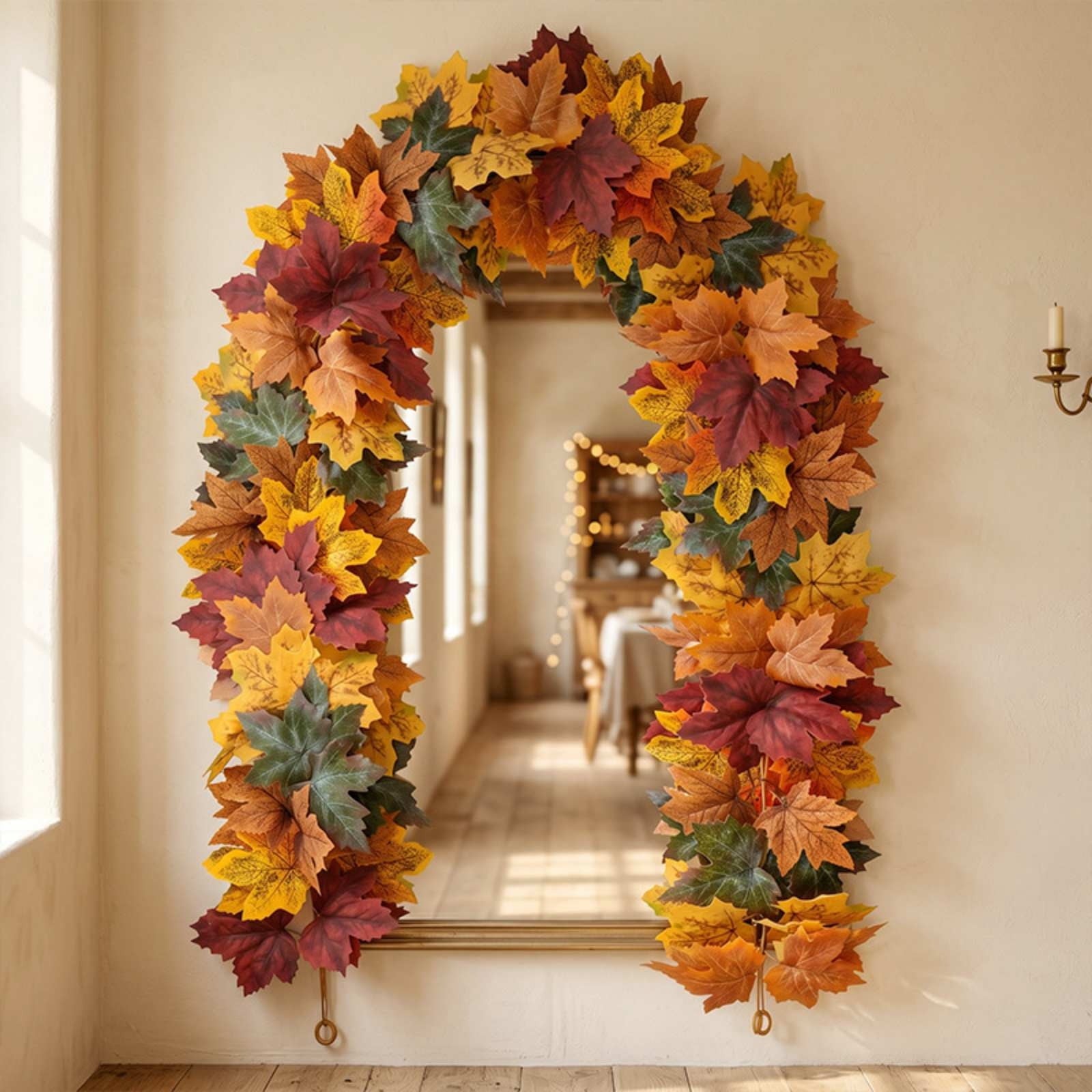 WKSCLPAI Halloween Maple Leaf Garland, Fall Vine Wreaths for Autumn Festivities Decor,Seasonal Garlands for Home,Halloween & Fall Decorations
