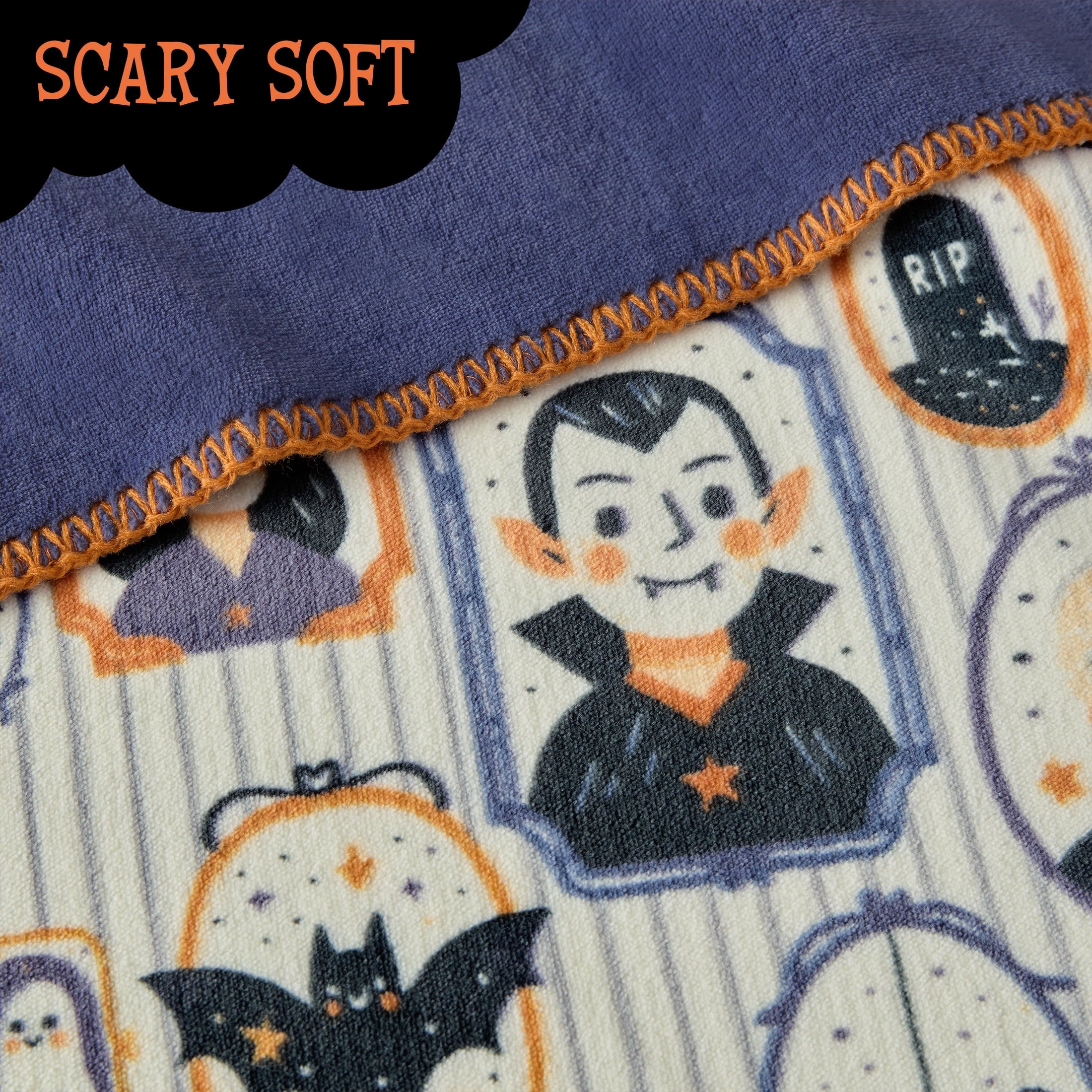 Boo-tique Halloween Plush Soft Oversized Couch Throw Blanket, Cats and Pumpkins, Orange, 50 x 72 in