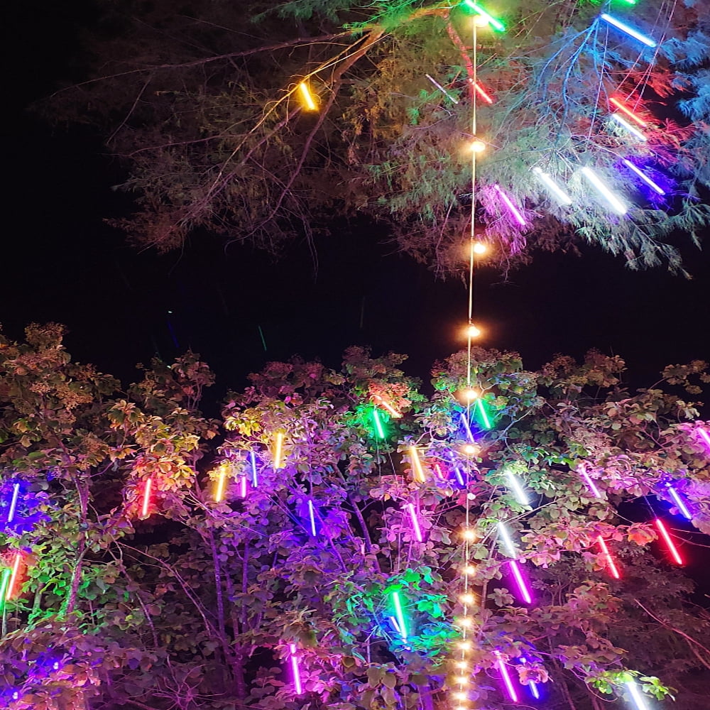 Kwaiffeo Christmas Lights, Meteor Shower Lights 12 inch Rain Falling Icicle Lights for Xmas Tree Halloween Decoration Wedding Party, Christmas Decorations Outdoor Yard, UL Plug Warm White