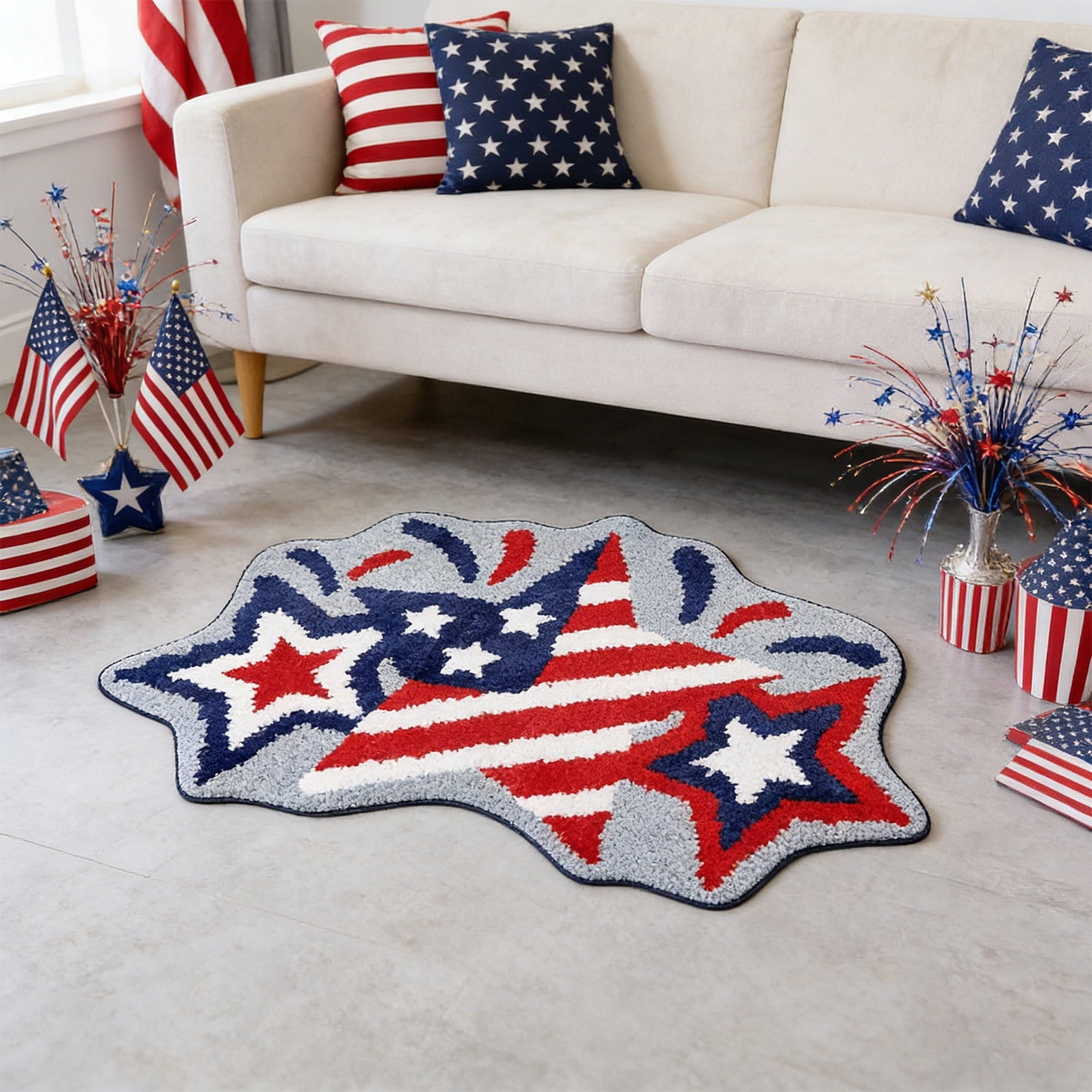 Wooowa Plush Style Multi Purpose Floor Mat Bathroom Entrance Coffee Table Carpet Fit for Fourth of July Decorations Patriotic Decor for Home Daily Holiday Festive Use