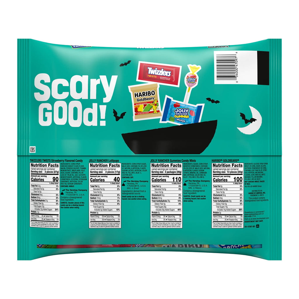 Haribo, Jolly Rancher and Twizzlers Assorted Fruit Flavored, Halloween Candy Variety Bag, 17.44 oz (58 Pieces)