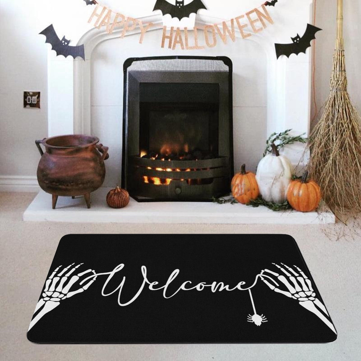 TOPRenddon Halloween Door Mat, Outdoor Front Door Decorative Doormat 16" x 24", Spider Web Bones Welcome Doormats, Non-Slip Rubber Mats Washable Carpet for Porch, Entryway, Indoor, Bathroom, Kitchen