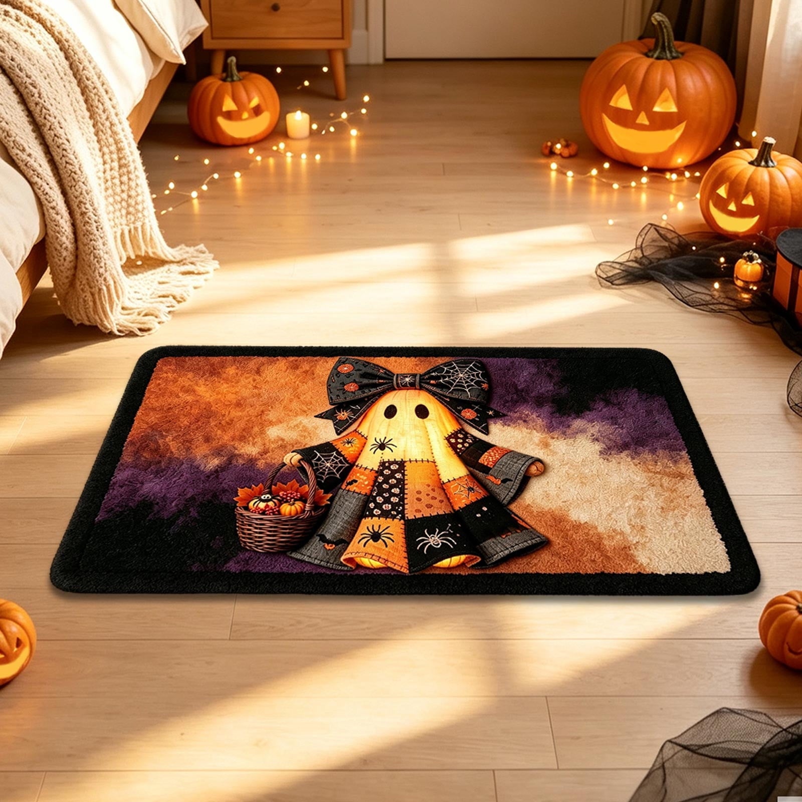 Halloween Doormat Ghost Bath Mat 23.6x15.7in Secure-Grip Absorbent Soft Faux Fur Rug for Bathroom Bedroom Living Room Decor by OVFUIZ