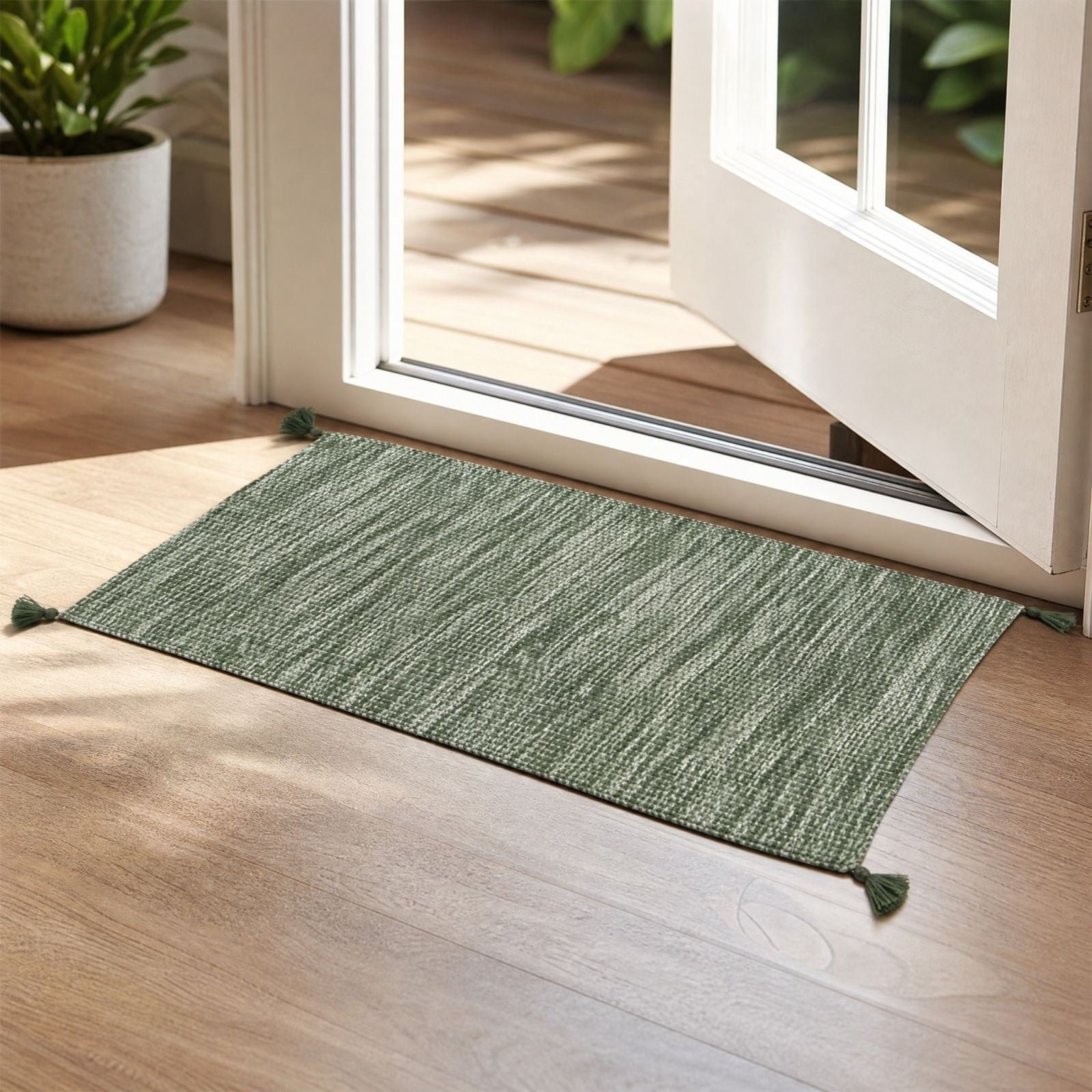 Boho Tassel Doormat 16x24 Inch, Soft Woven Laundry Kitchen Floor Rug for Farmhouse Decor, 1 PC