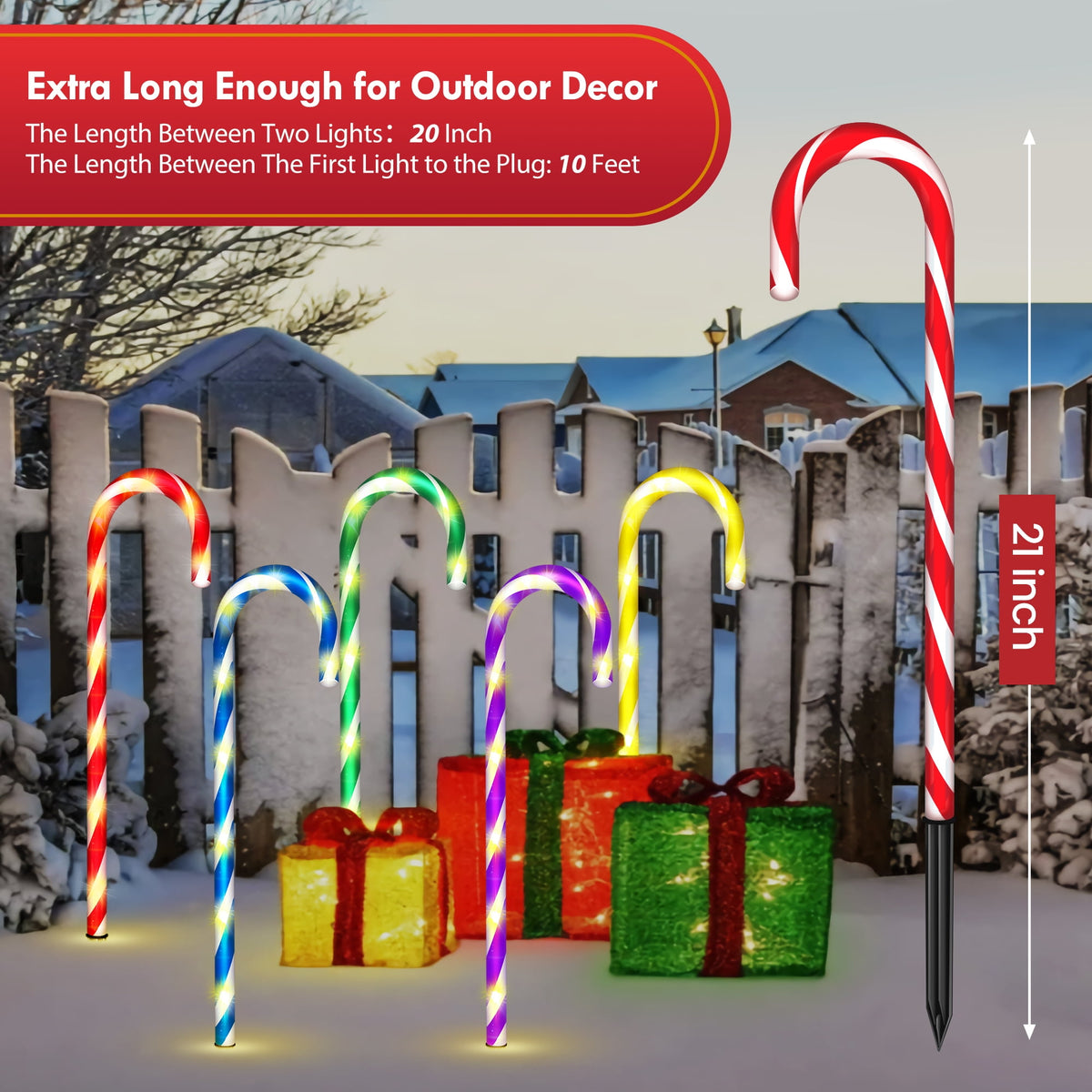 Christmas Candy Cane Lights 21” 10 Pack 8 Lighting Modes Flickering Candy Cane Pathway Marker Outdoor Indoor Waterproof UL Listed Christmas Lighting Decoration Light