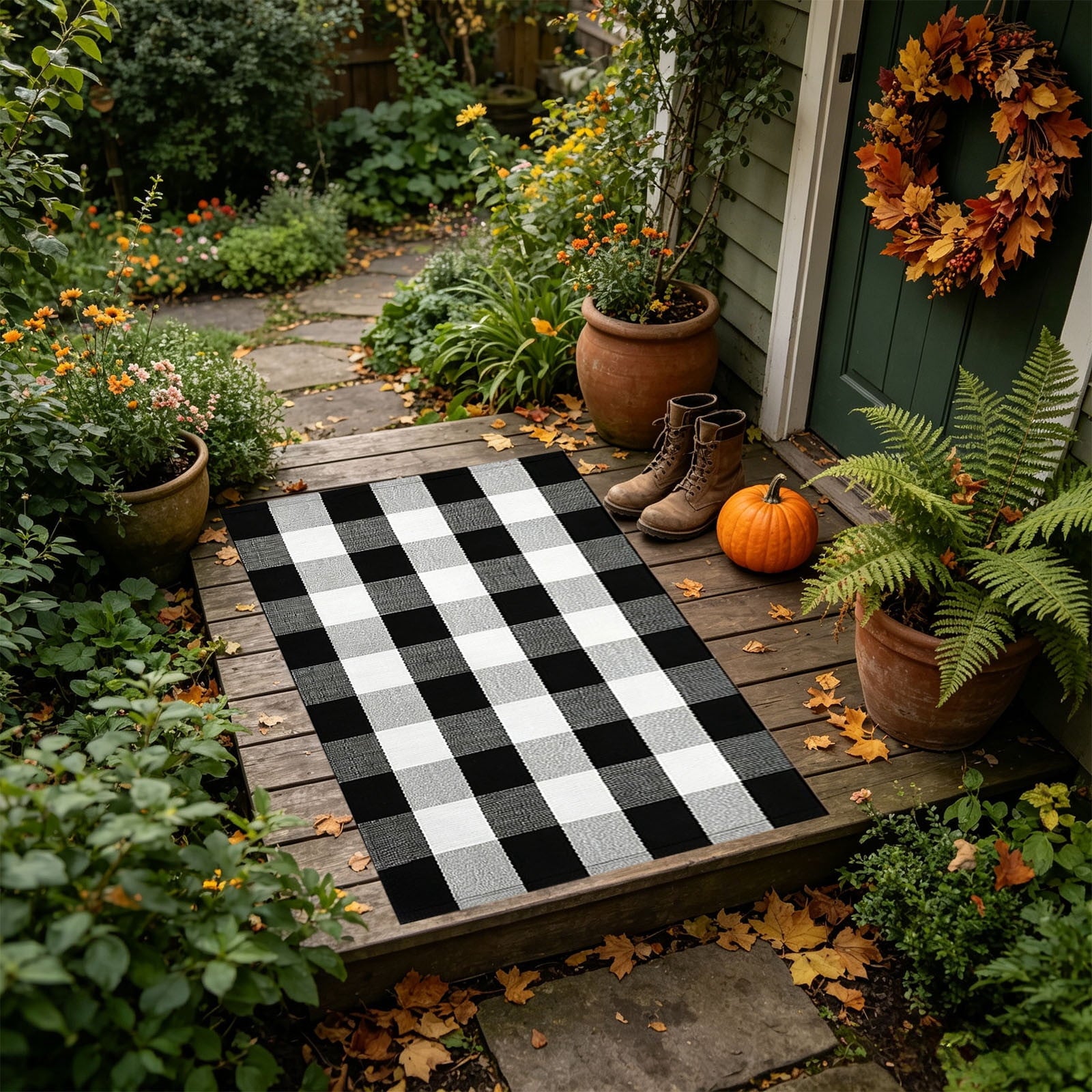 Dpityserensio Halloween Doormat Black Bat and Moon with Striped Border Non-Slip Washable Indoor Outdoor Rug, Vintage Fall Decor