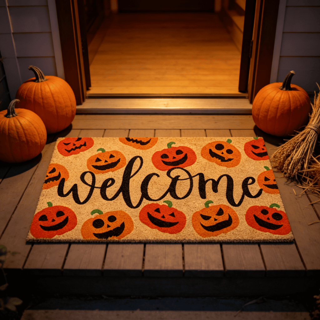 Halloween Pumpkin Welcome Door Mat, Funny Durable Non Slip Decorative Rugs for Bathroom Bedroom Kitchen Front Door