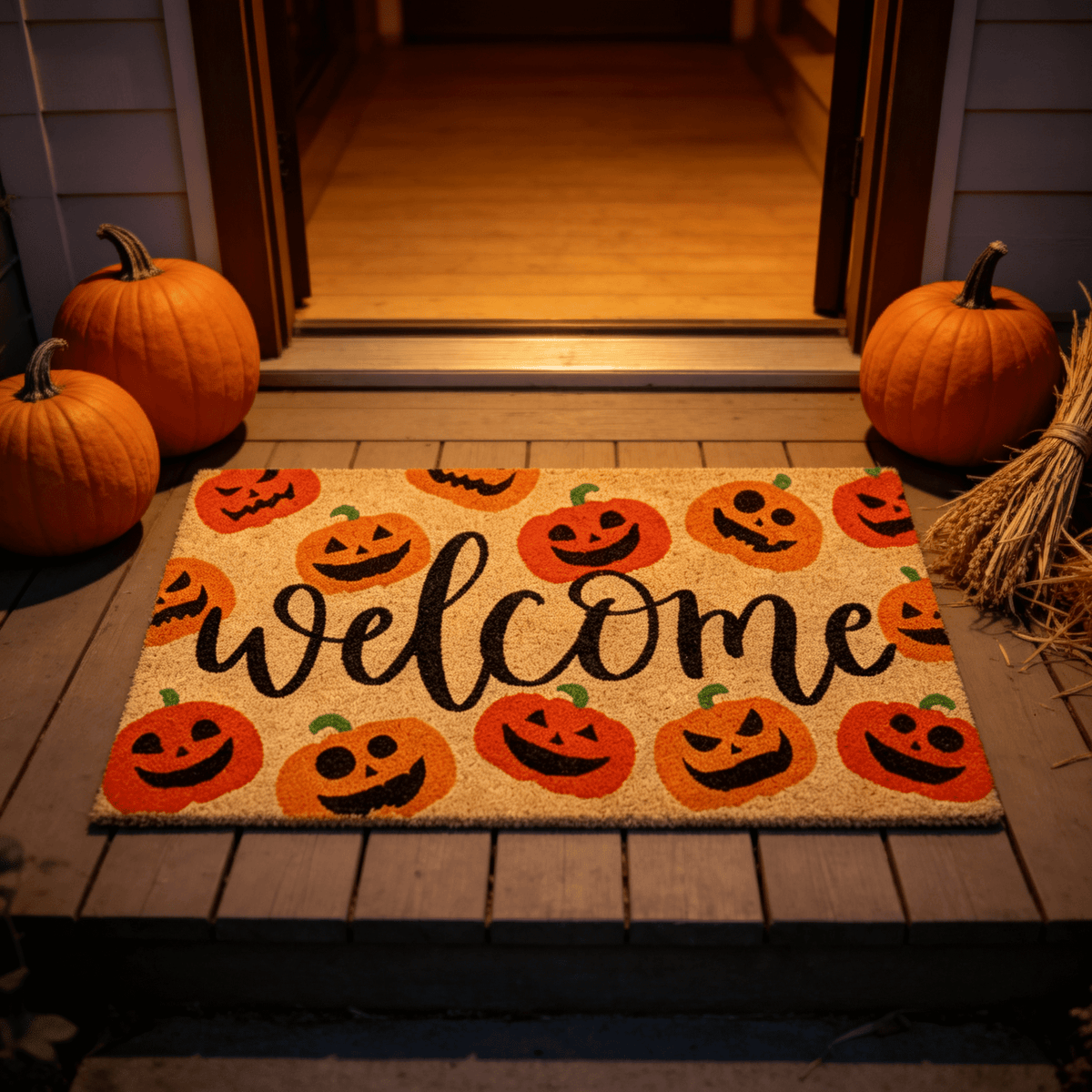 Halloween Pumpkin Welcome Door Mat, Funny Durable Non Slip Decorative Rugs for Bathroom Bedroom Kitchen Front Door