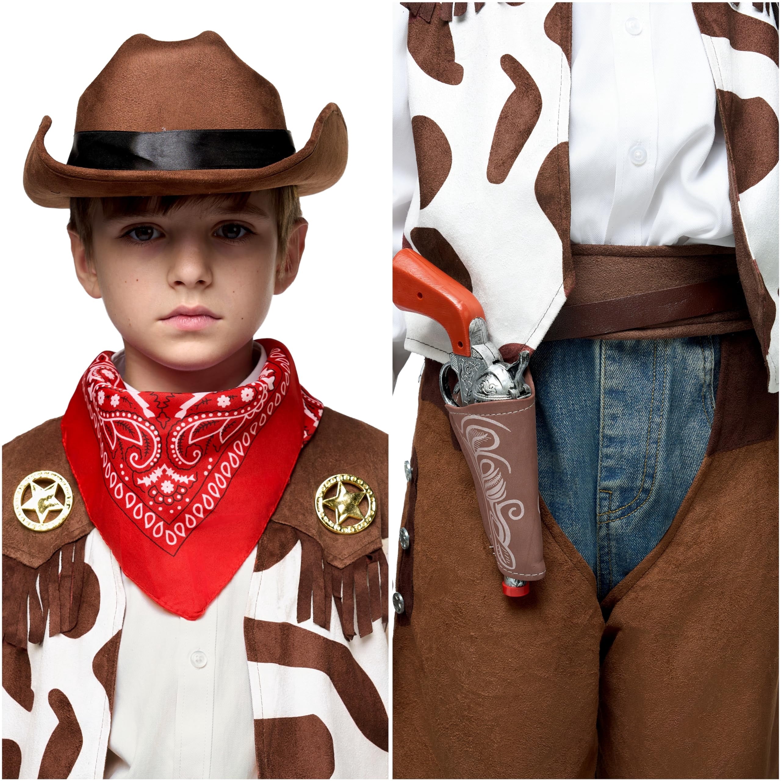 Joyfy Halloween Cowboy Costume for Boys, Kids Cowboy Costume Set, Brown Western Style Cowboy Outfit with Cowboy Hat for Toddler Dress-up Party Cosplay