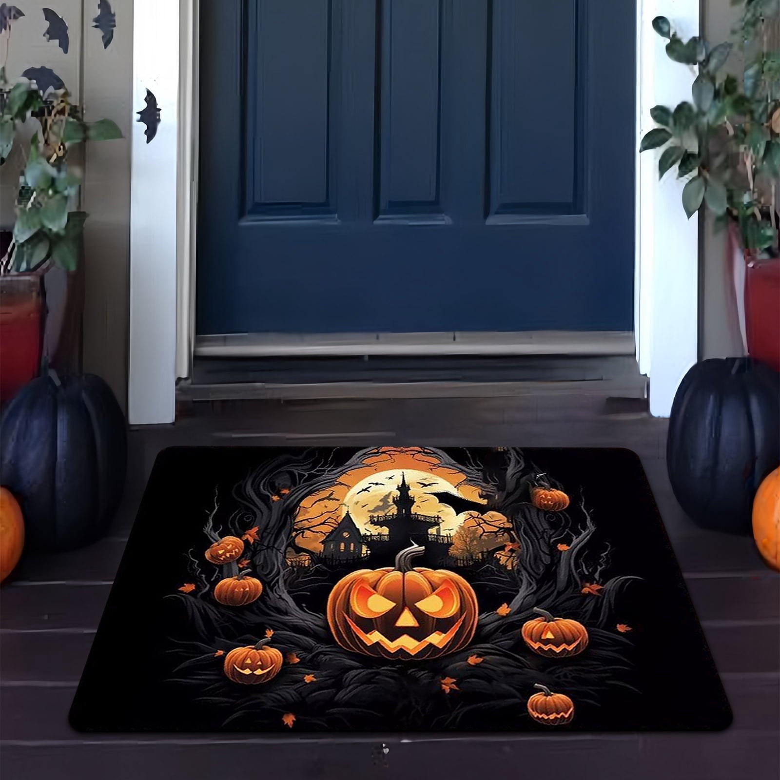 Stijggn Halloween Kitchen Rugs Halloween Mat Halloween Decorations Doormat, Welcome Mats for Front Door,Spooky Outdoor Mats for Front Door, Living Room, Bedroom, K-ids' Room
