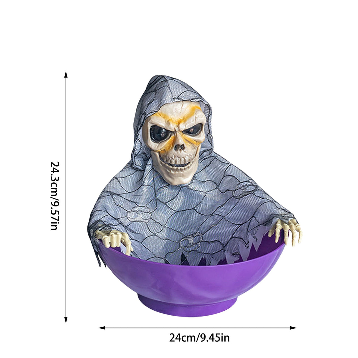 Animated Halloween Candy Bowl - Motion-Activated Skull with LED Eyes & Sound - Screaming Trick or Treat Candy Dish for Prank Decor