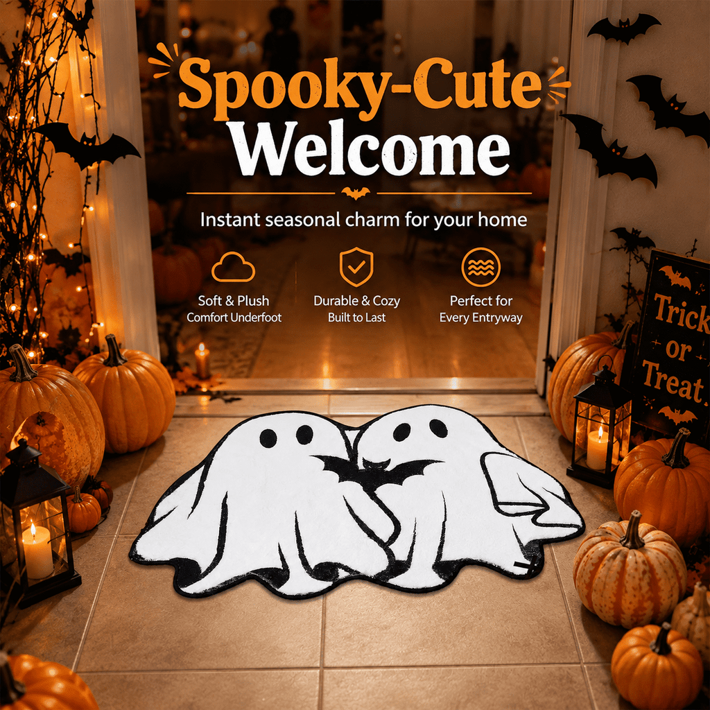 Halloween Door Mat Outdoor Boo Ghost Welcome Doormats for Front Door Non Slip Ghost Floor Mat Black White Stripe Halloween Rug for Entryway Front Porch Outside Decor