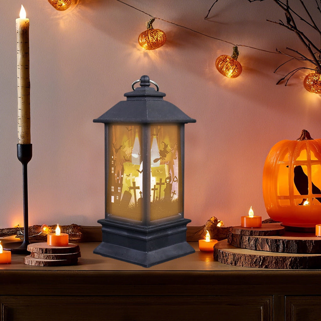 Black Halloween Mini LED Lantern Table Centerpiece 5.1 Inch for Indoor Decor, 2 Inch, 5 cm