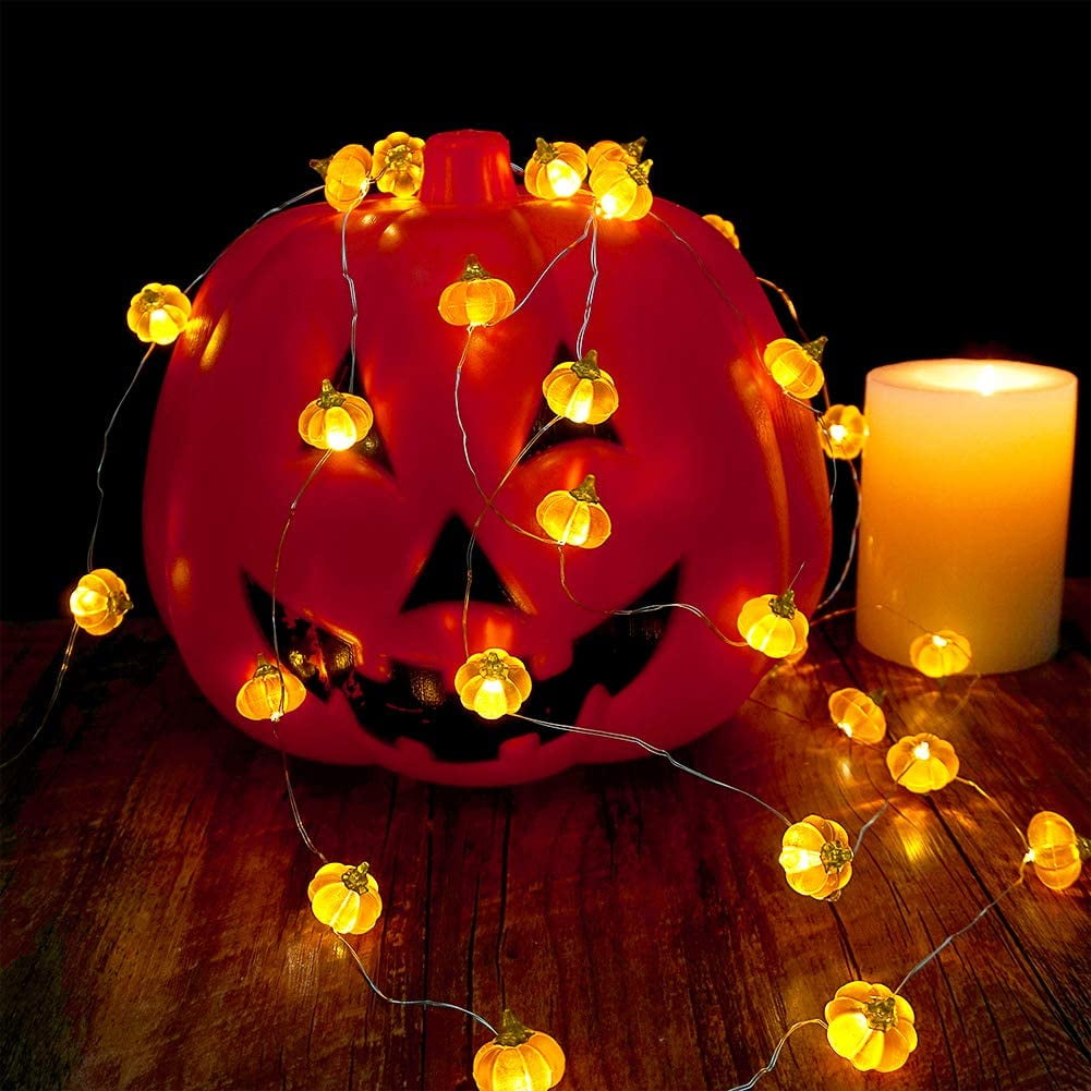 Morttic Halloween Lights 3D 10ft 30 LEDs Pumpkin String Lights Battery Powered Orange Lights for Halloween Party Indoor Fall Outdoor Harvest Thanksgiving Decorations