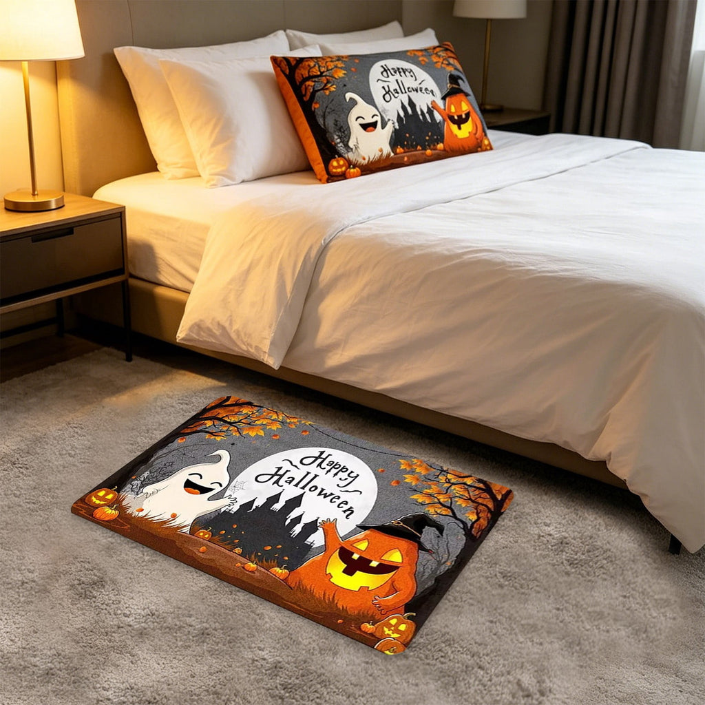 Halloween Wreath Shaped Rugs, Soft Indoor Mat for Entryway, Kitchen, Halloween Party, Pumpkin Witch Spooky Home Decor, 23.62x15.75 Inches