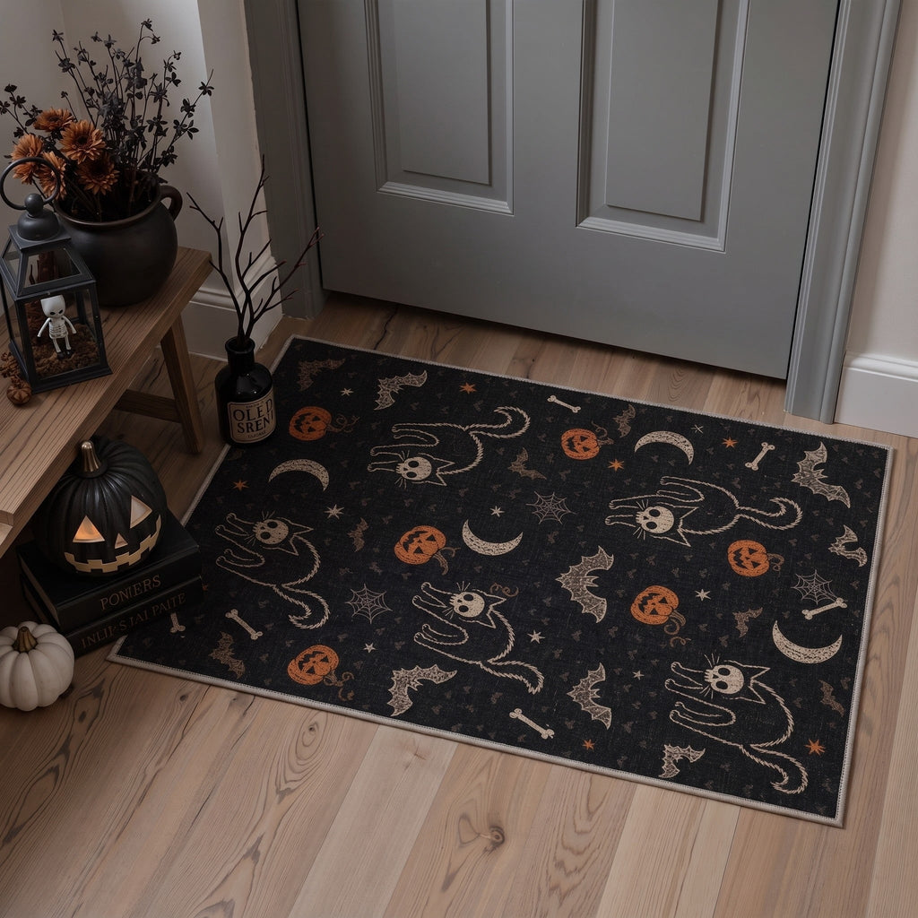GENIMO 2'x7' Halloween Runner Rug, Washable Non Slip Soft Farmhouse Pumpkin Indoor Outdoor Hallway Runner for Porch Patio Kitchen Entryway, Vintage Sepia