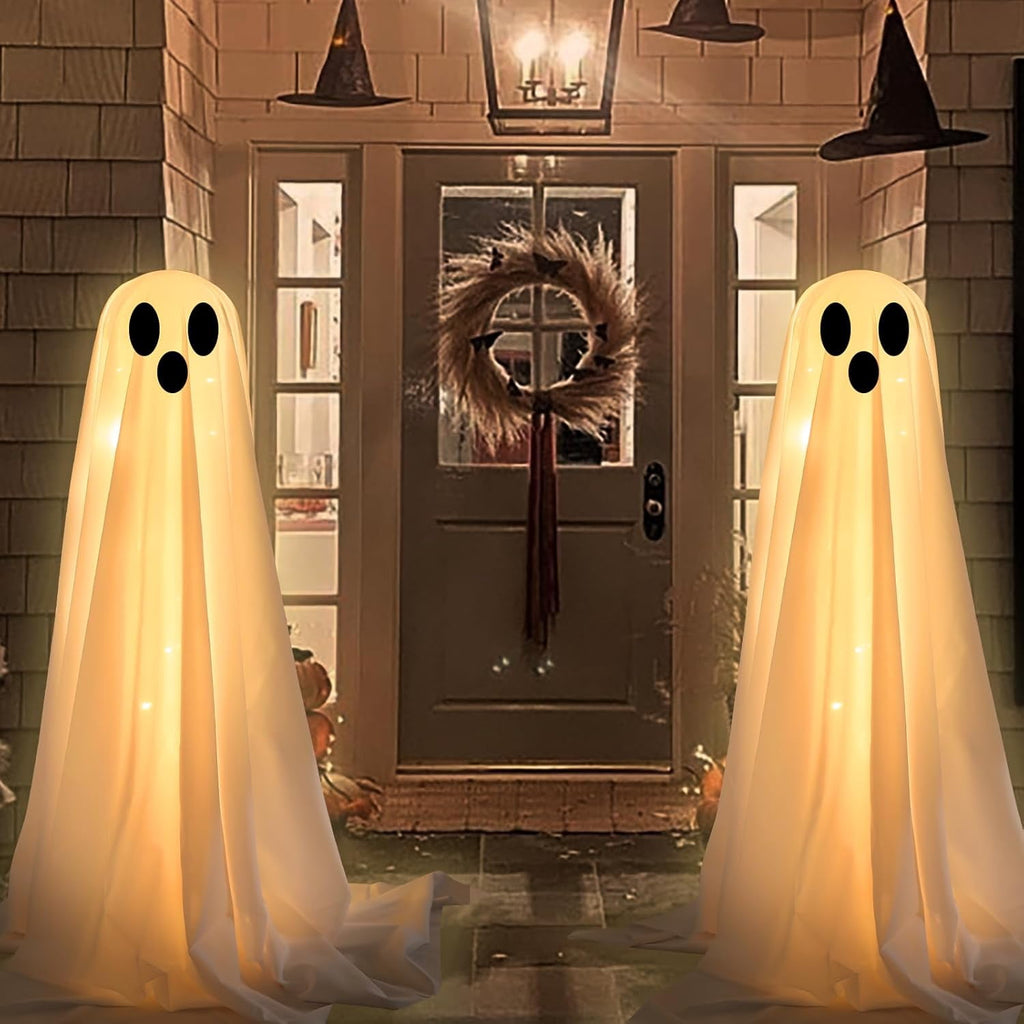 Ywuzuh Halloween Decorations Ghost Decorations Spooky Ghost Halloween Decor with Witch Hat, Scary Ghosts Decor with Led Lights for Front Porche Yard Garden Home