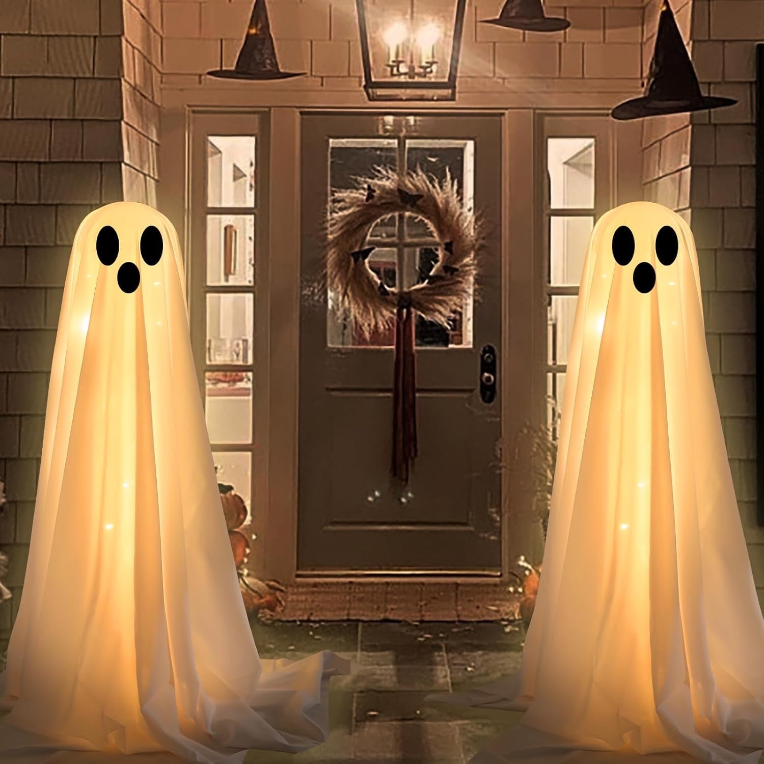 Ywuzuh Halloween Decorations Ghost Decorations Spooky Ghost Halloween Decor with Witch Hat, Scary Ghosts Decor with Led Lights for Front Porche Yard Garden Home