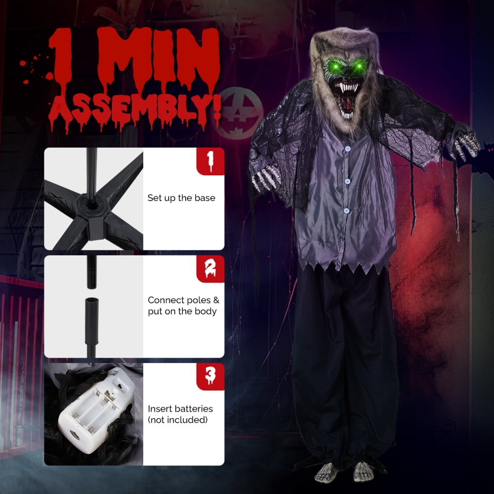 6.9ft Animated Hanging Werewolf - with Glowing Eyes and Creepy Howling Sound Halloween Decorations, Outdoor Haunted House Prop Decor, Grey